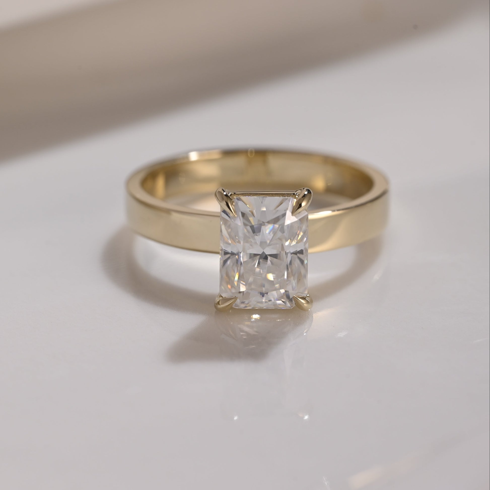 Solid Gold 3mm Width Solitaire Radiant Cut Moissanite Engagement Ring
