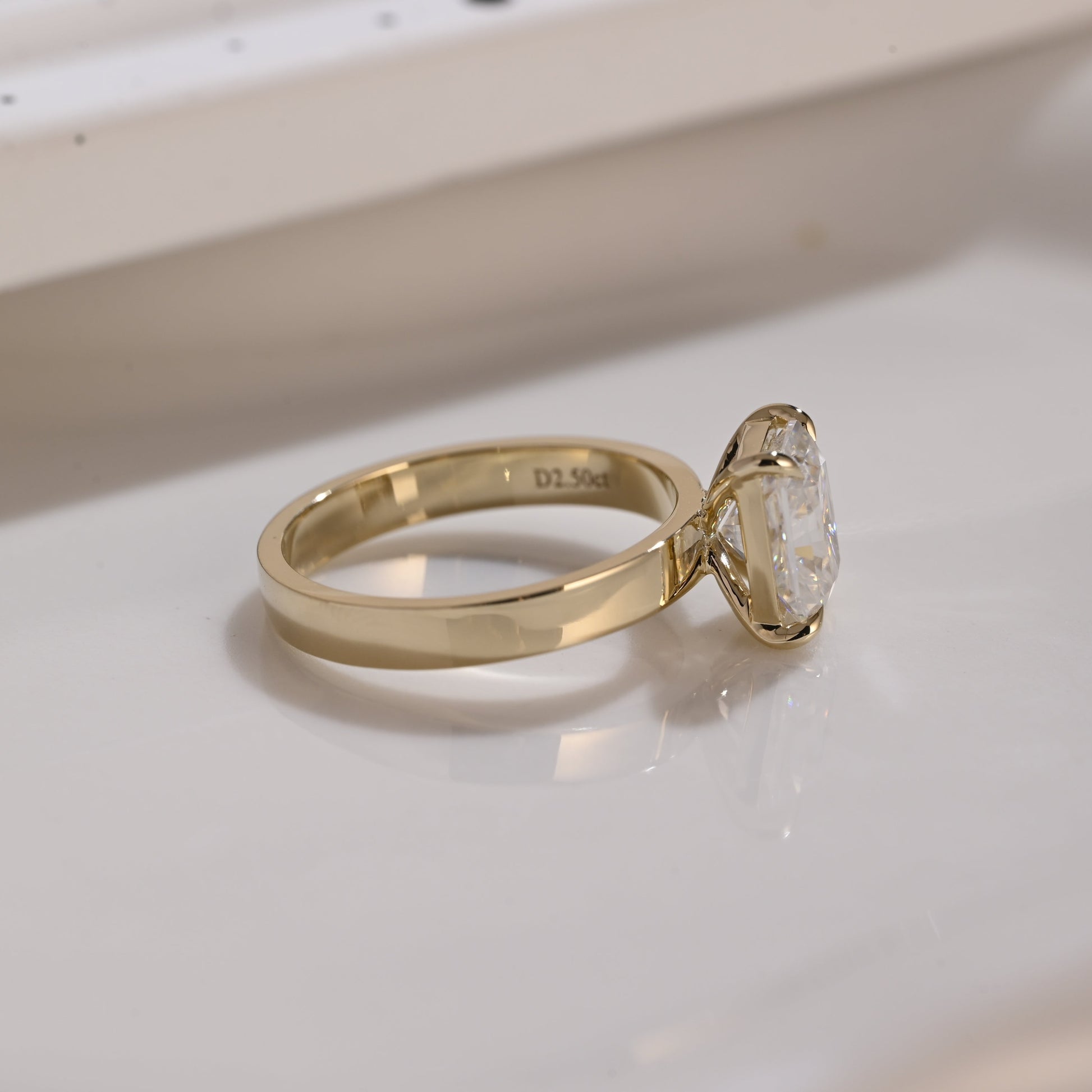 Solid Gold 3mm Width Solitaire Radiant Cut Moissanite Engagement Ring