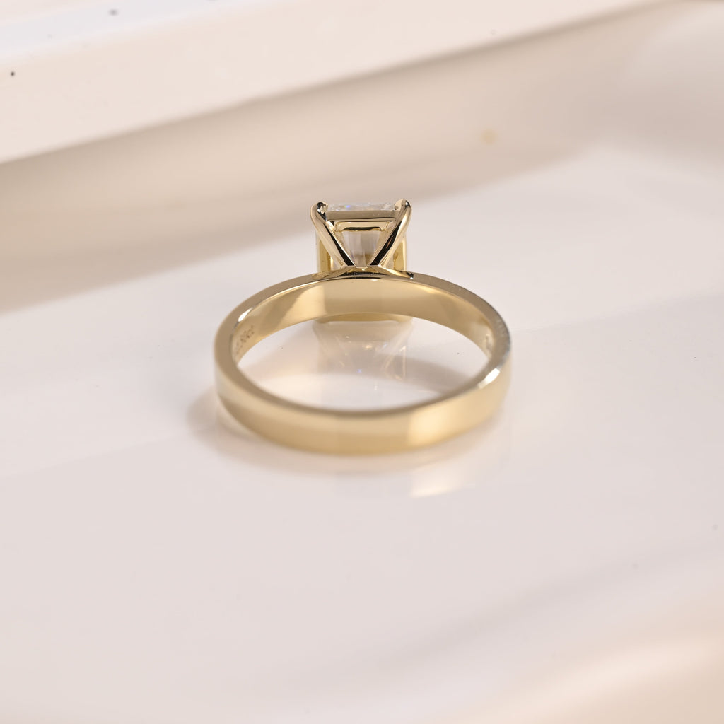 Solid Gold 3mm Width Solitaire Radiant Cut Moissanite Engagement Ring