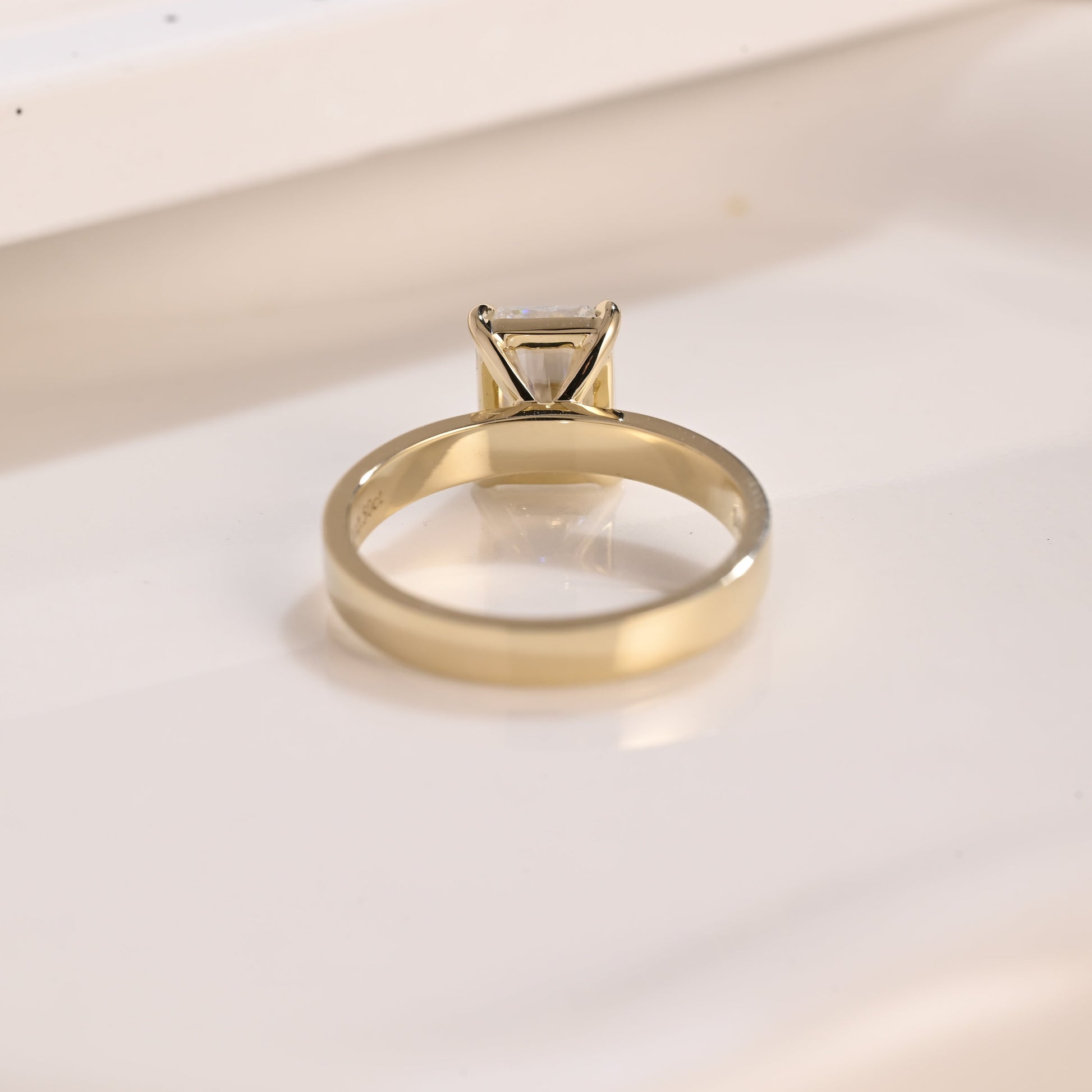 Solid Gold 3mm Width Solitaire Radiant Cut Moissanite Engagement Ring