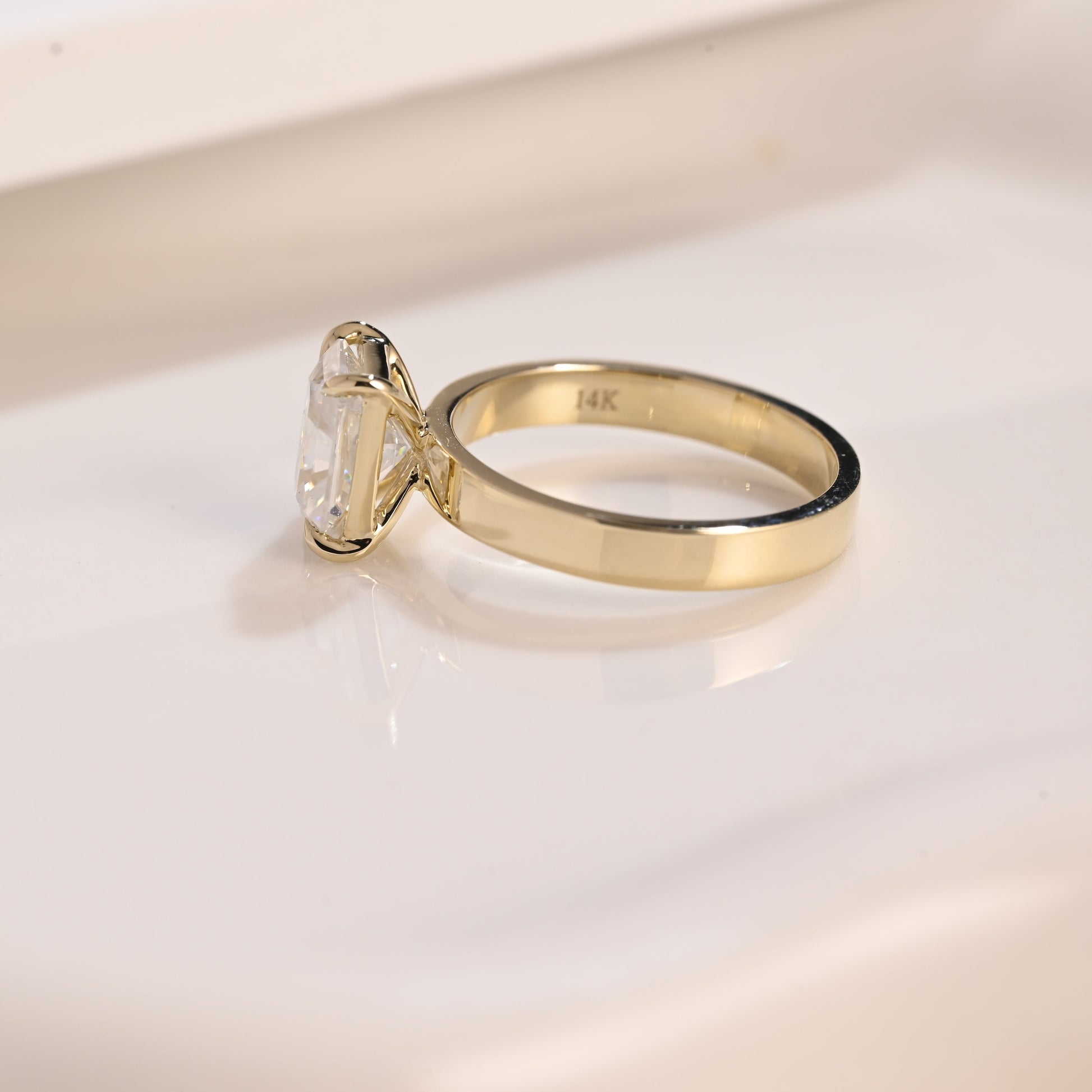 Solid Gold 3mm Width Solitaire Radiant Cut Moissanite Engagement Ring