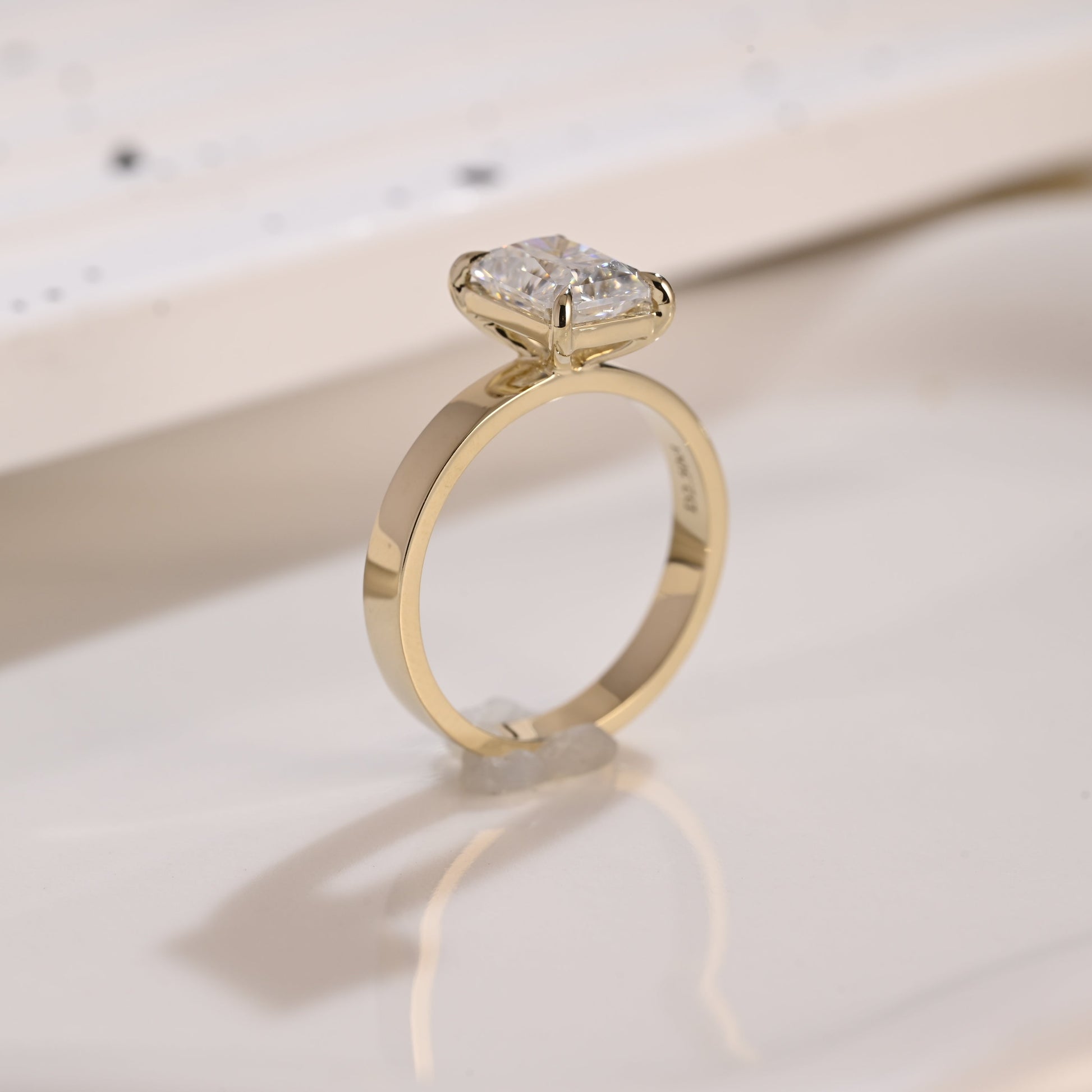 Solid Gold 3mm Width Solitaire Radiant Cut Moissanite Engagement Ring