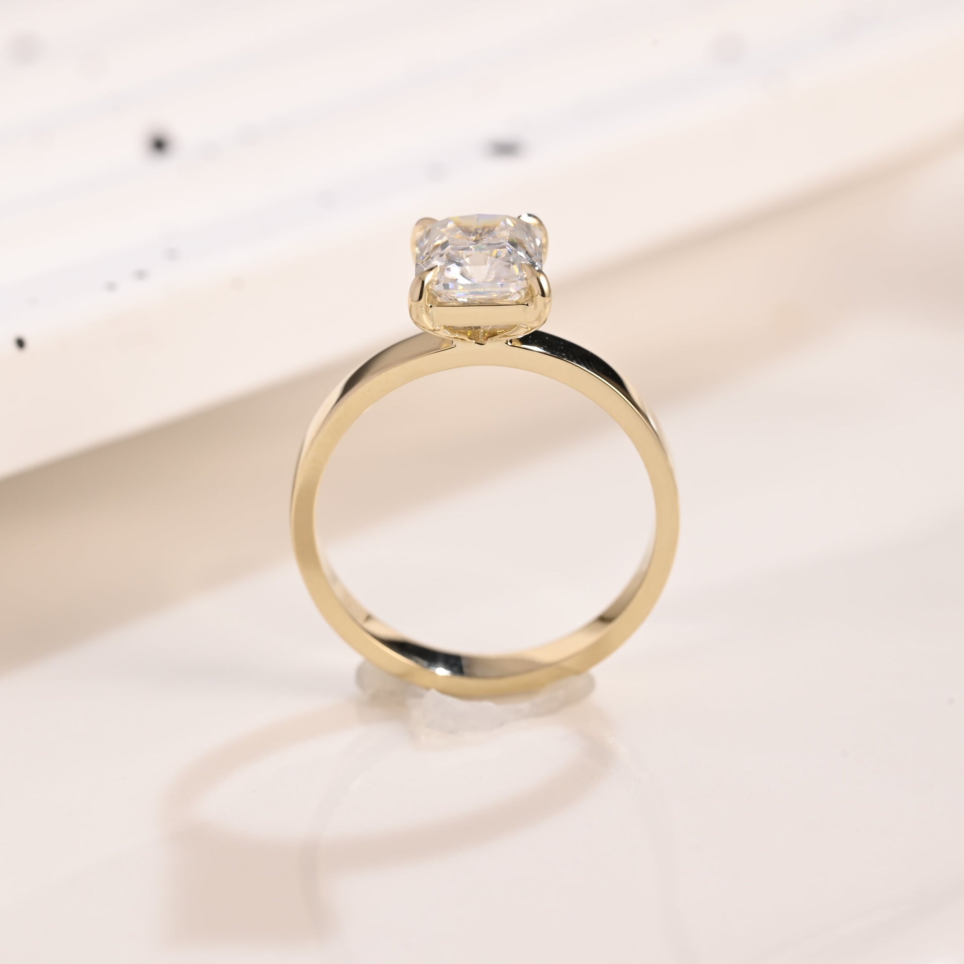 Solid Gold 3mm Width Solitaire Radiant Cut Moissanite Engagement Ring