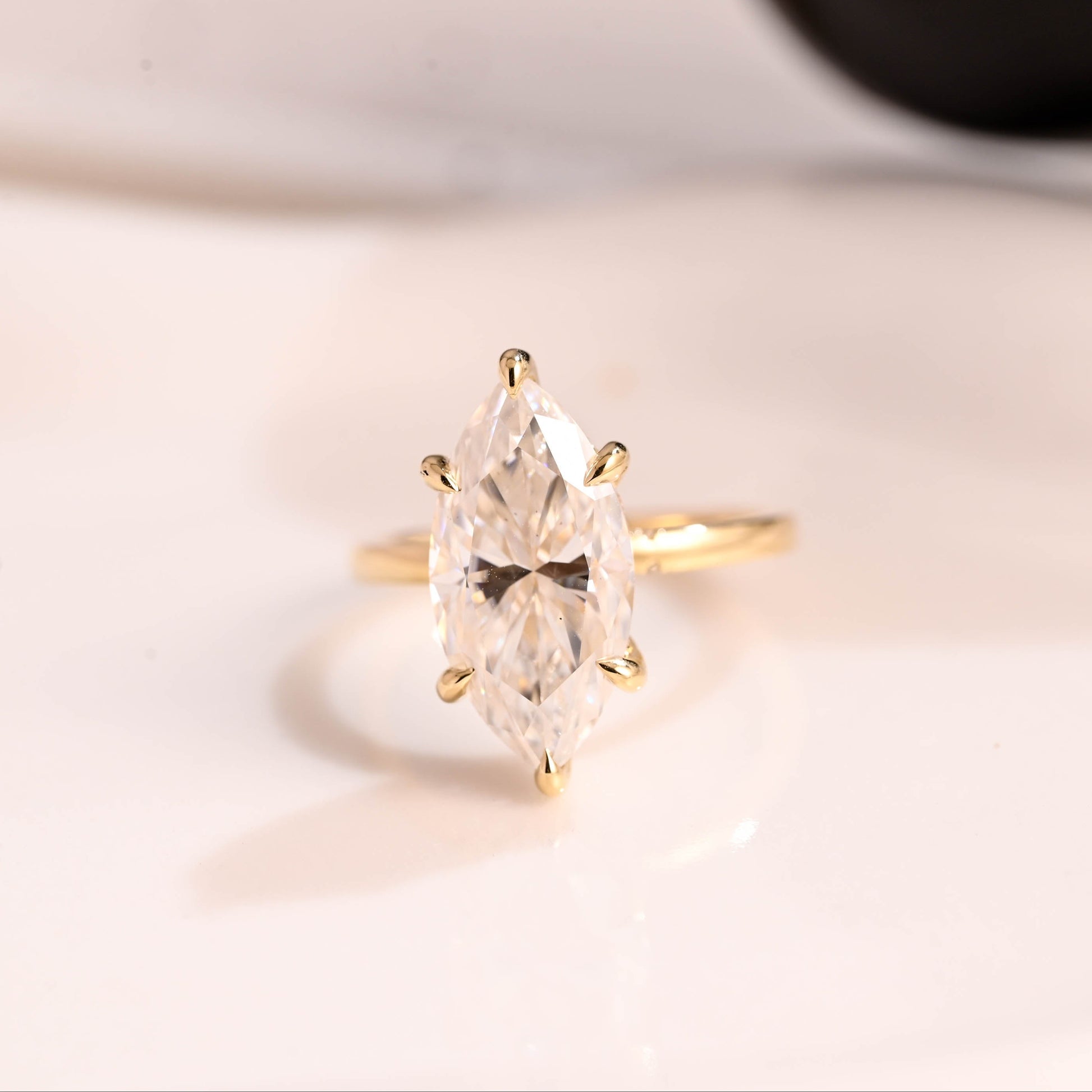 Solid Gold Hidden Halo Marquise Cut Moissanite Engagement Ring