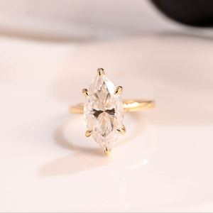 Solid Gold Hidden Halo Marquise Cut Moissanite Engagement Ring