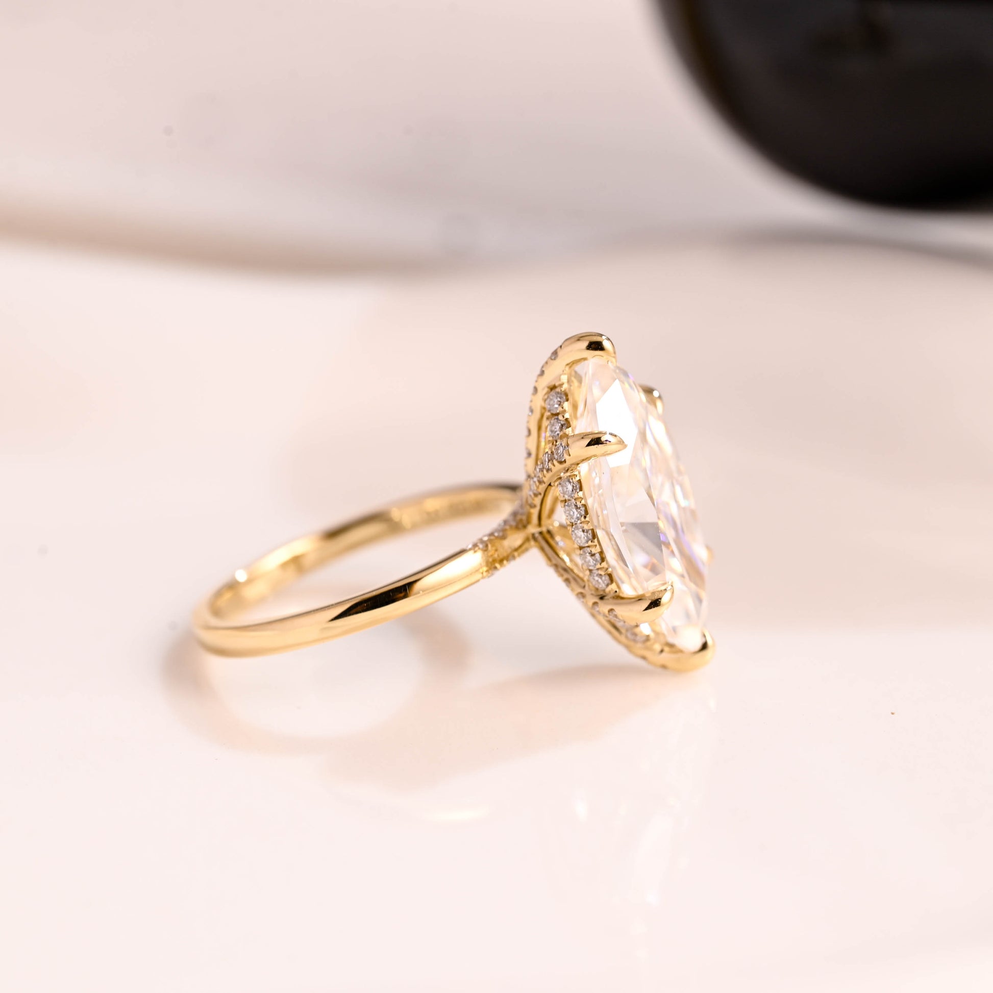 Solid Gold Hidden Halo Marquise Cut Moissanite Engagement Ring