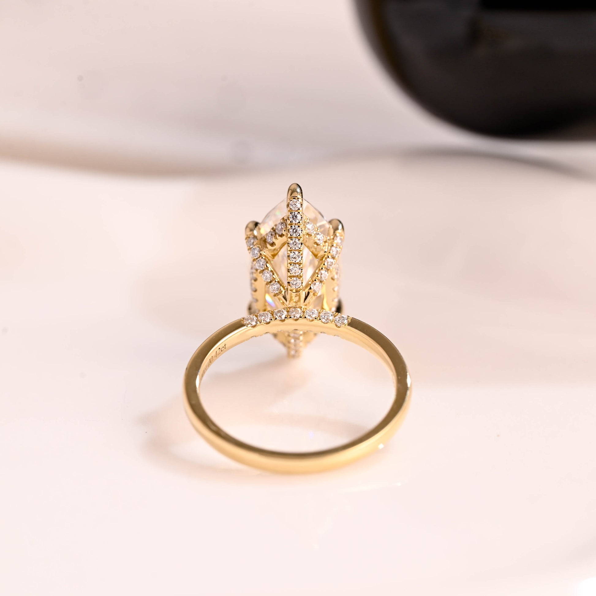 Solid Gold Hidden Halo Marquise Cut Moissanite Engagement Ring