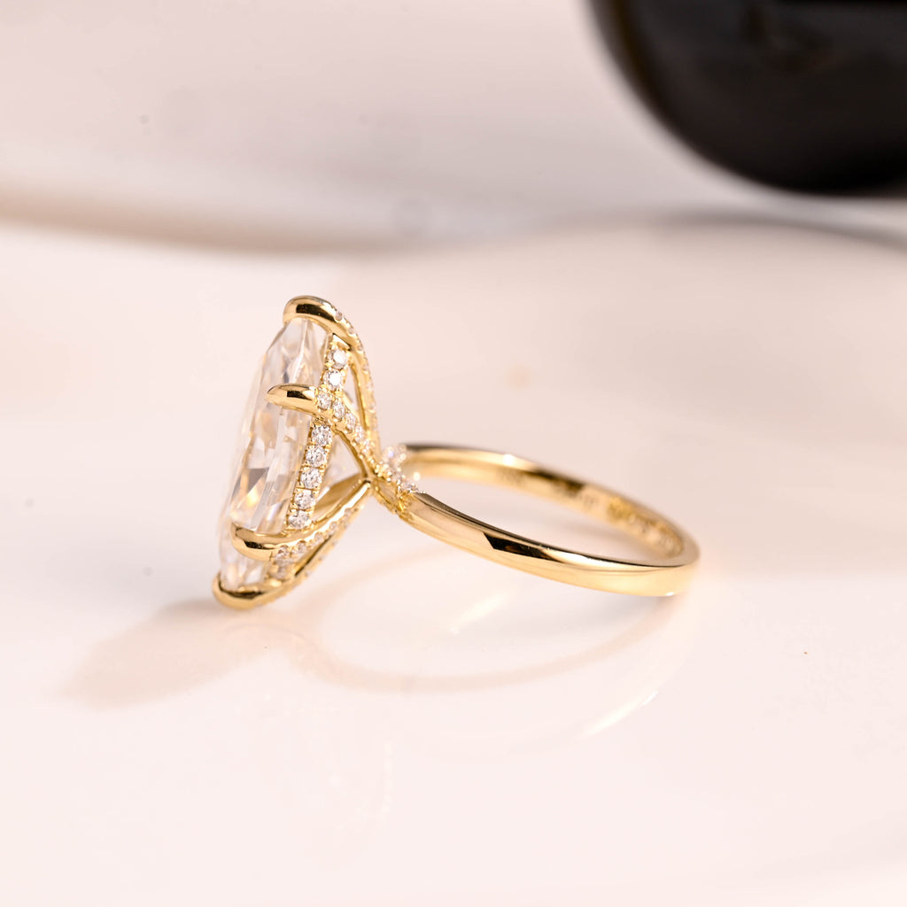 Solid Gold Hidden Halo Marquise Cut Moissanite Engagement Ring