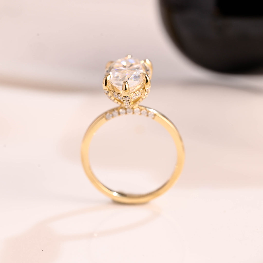 Solid Gold Hidden Halo Marquise Cut Moissanite Engagement Ring
