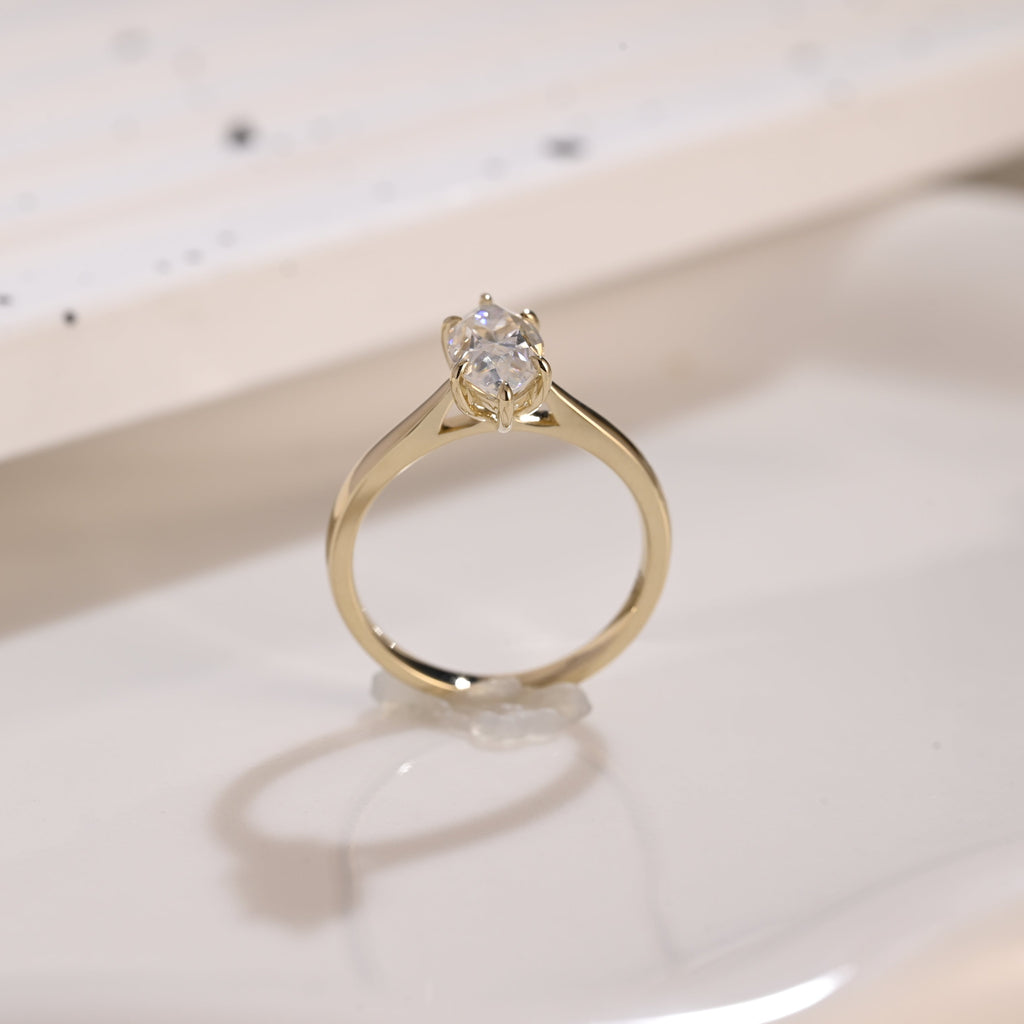 Solid Gold Solitaire Marquise Cut Moissanite Engagement Ring