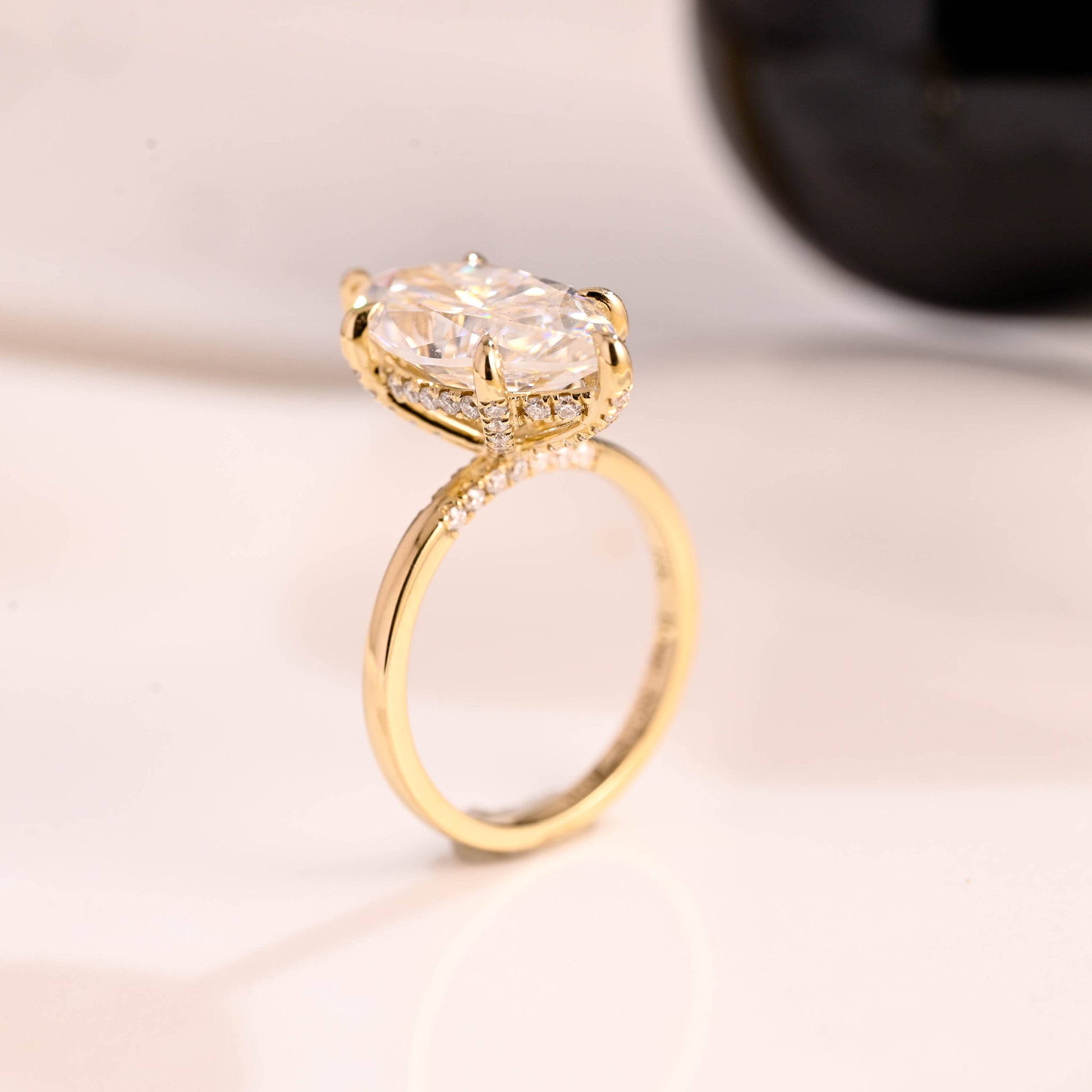 Solid Gold Hidden Halo Marquise Cut Moissanite Engagement Ring