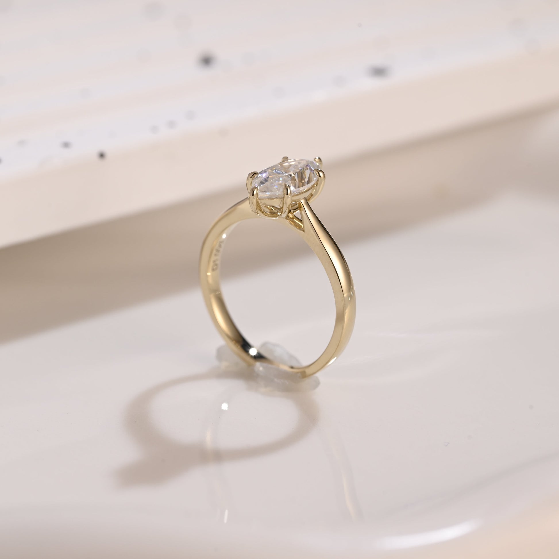 Solid Gold Solitaire Marquise Cut Moissanite Engagement Ring