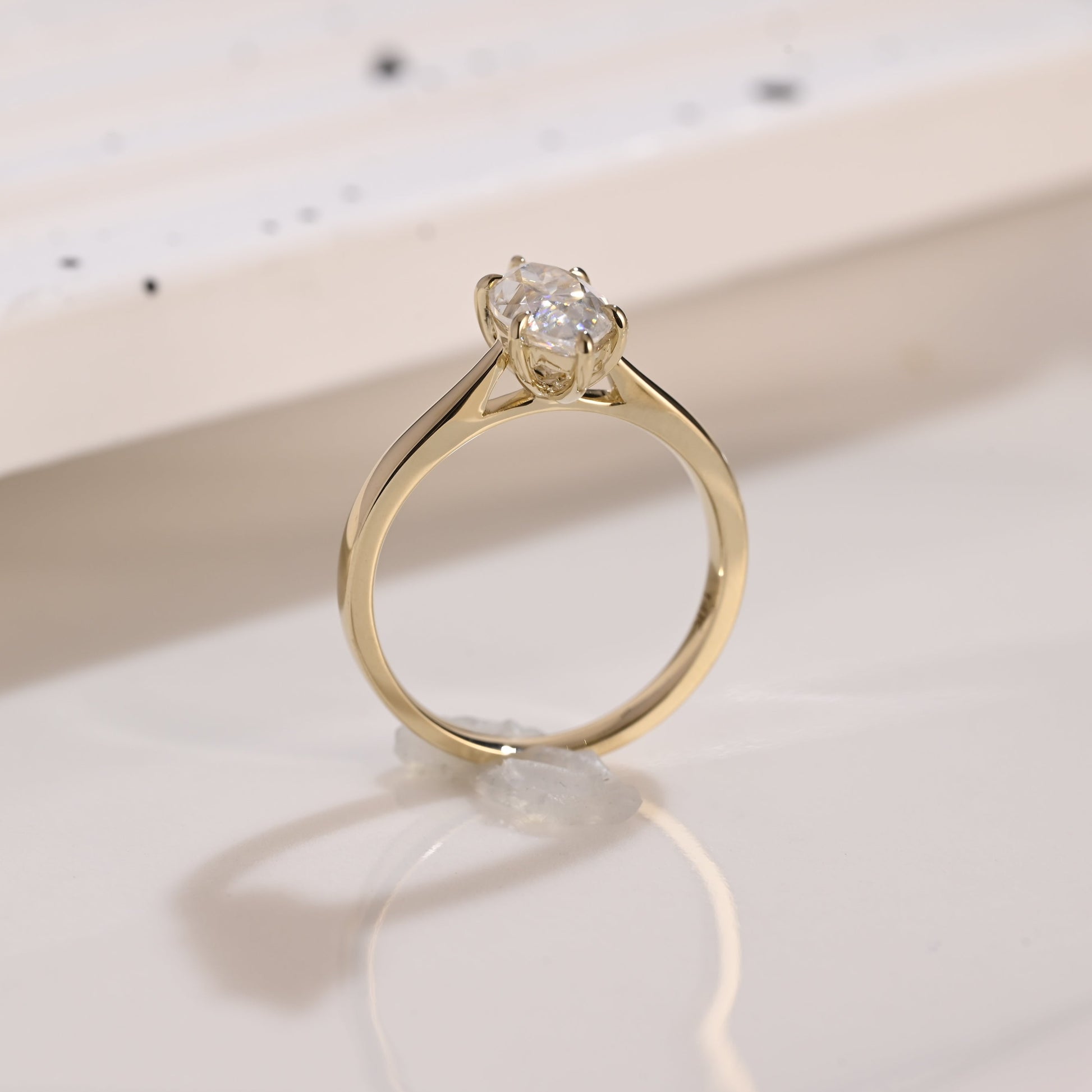 Solid Gold Solitaire Marquise Cut Moissanite Engagement Ring