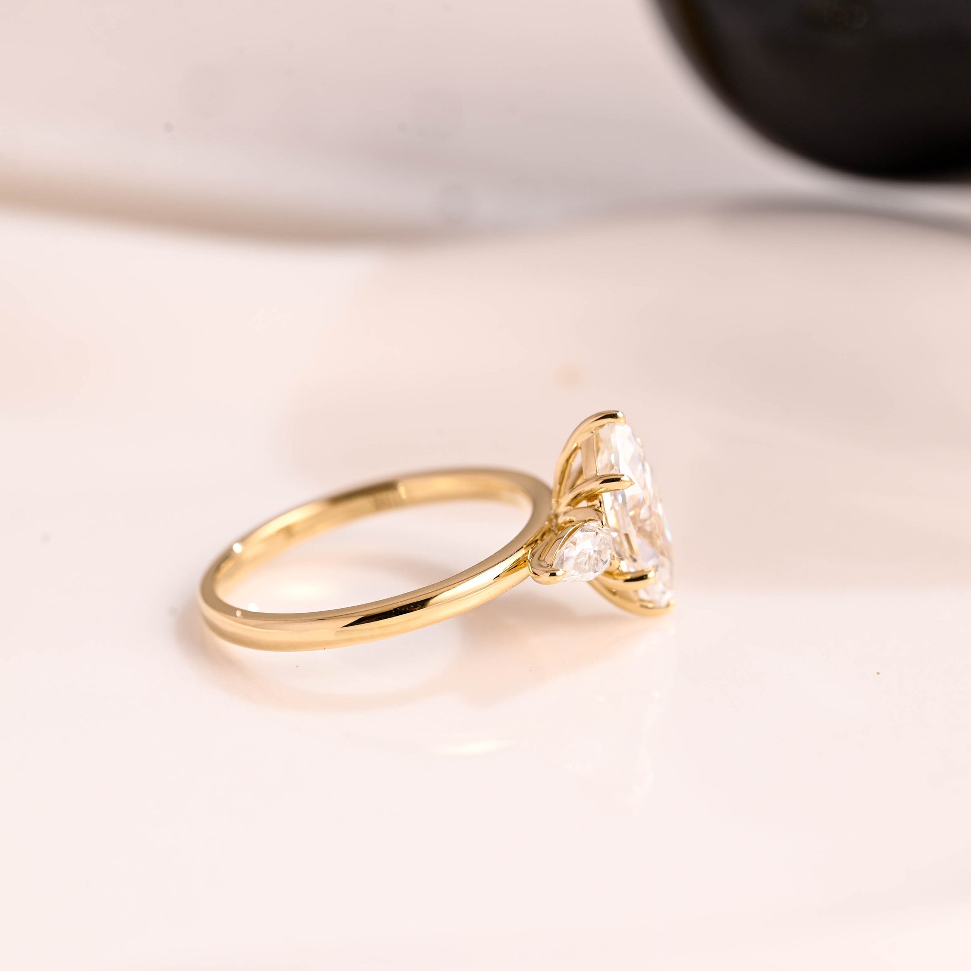 Solid Gold Three Stone Marquise Cut Moissanite Engagement Ring