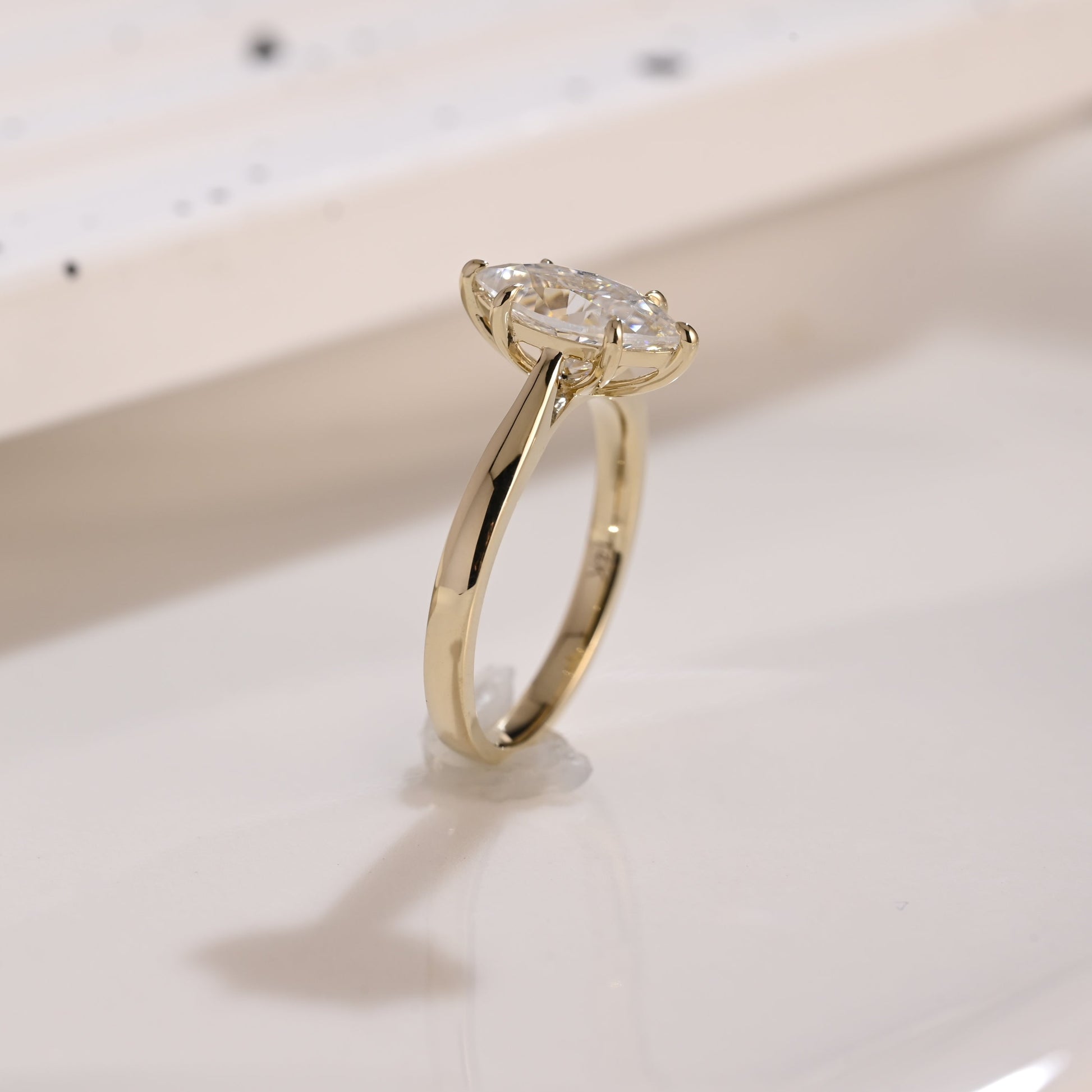 Solid Gold Solitaire Marquise Cut Moissanite Engagement Ring