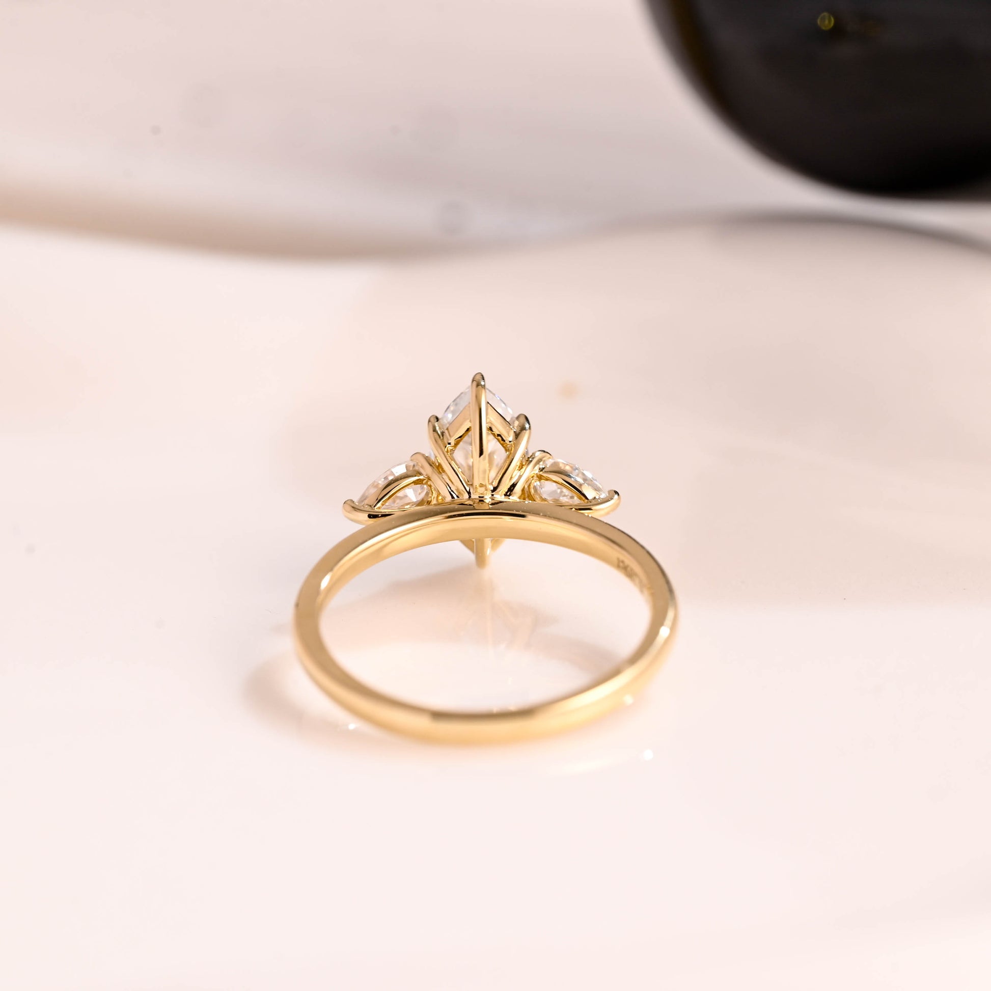Solid Gold Three Stone Marquise Cut Moissanite Engagement Ring