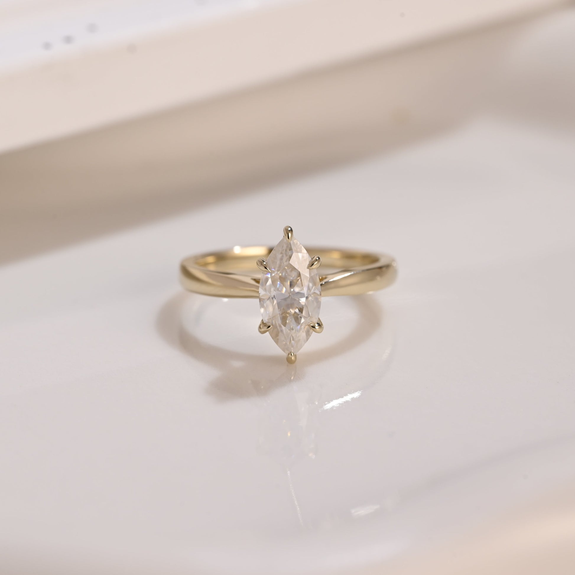 Solid Gold Solitaire Marquise Cut Moissanite Engagement Ring