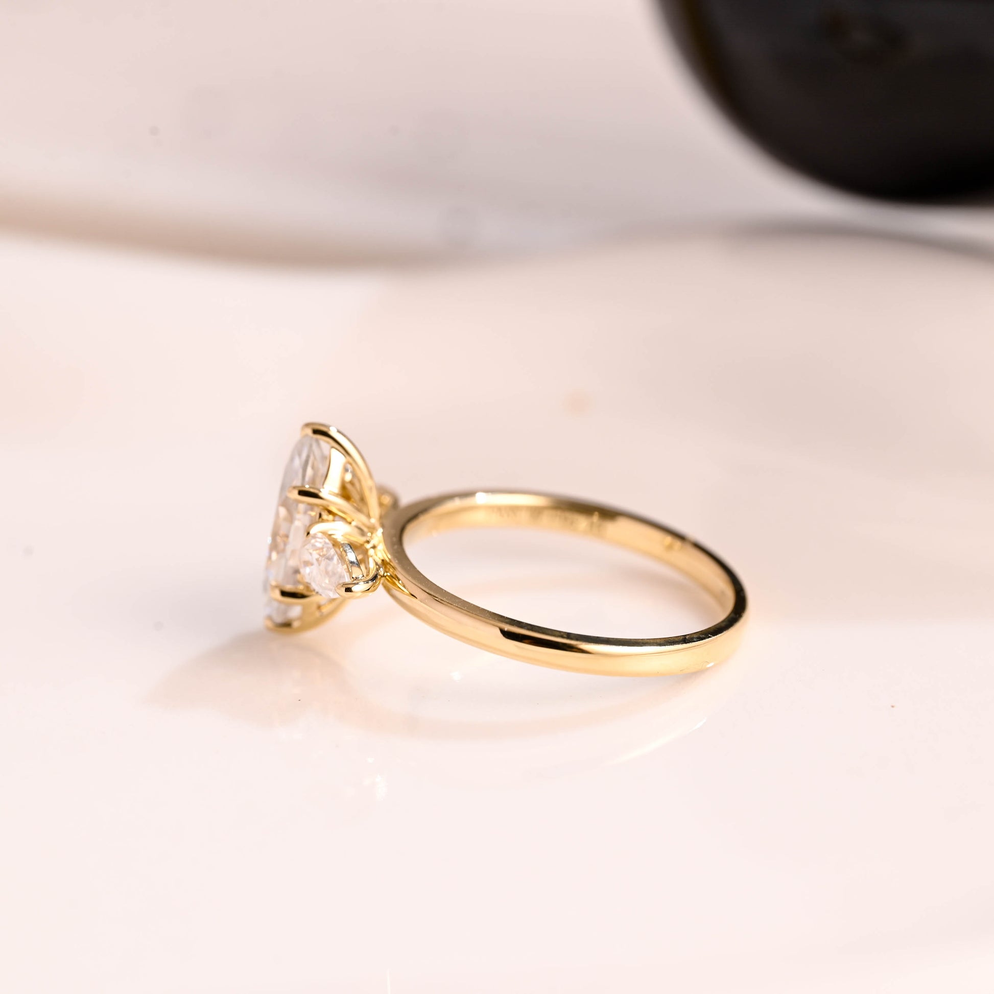 Solid Gold Three Stone Marquise Cut Moissanite Engagement Ring