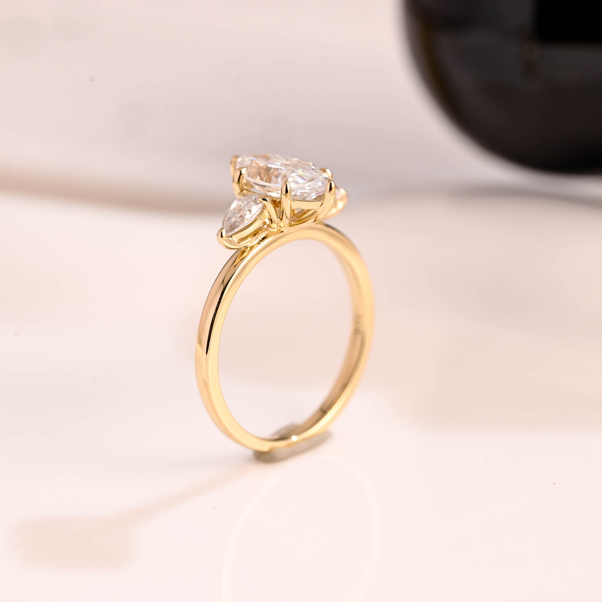 Solid Gold Three Stone Marquise Cut Moissanite Engagement Ring