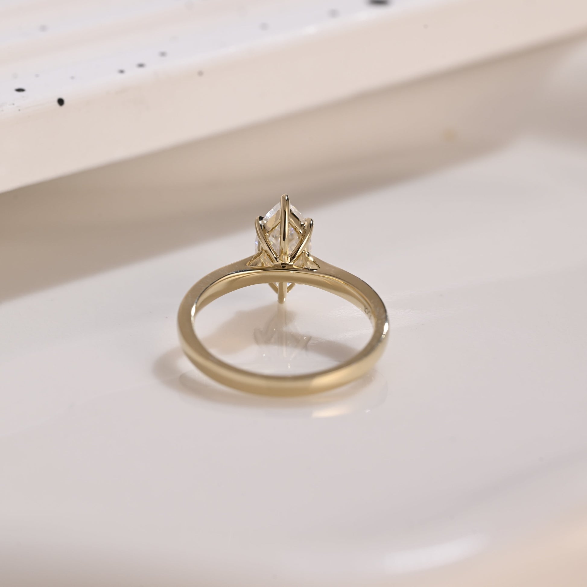 Solid Gold Solitaire Marquise Cut Moissanite Engagement Ring