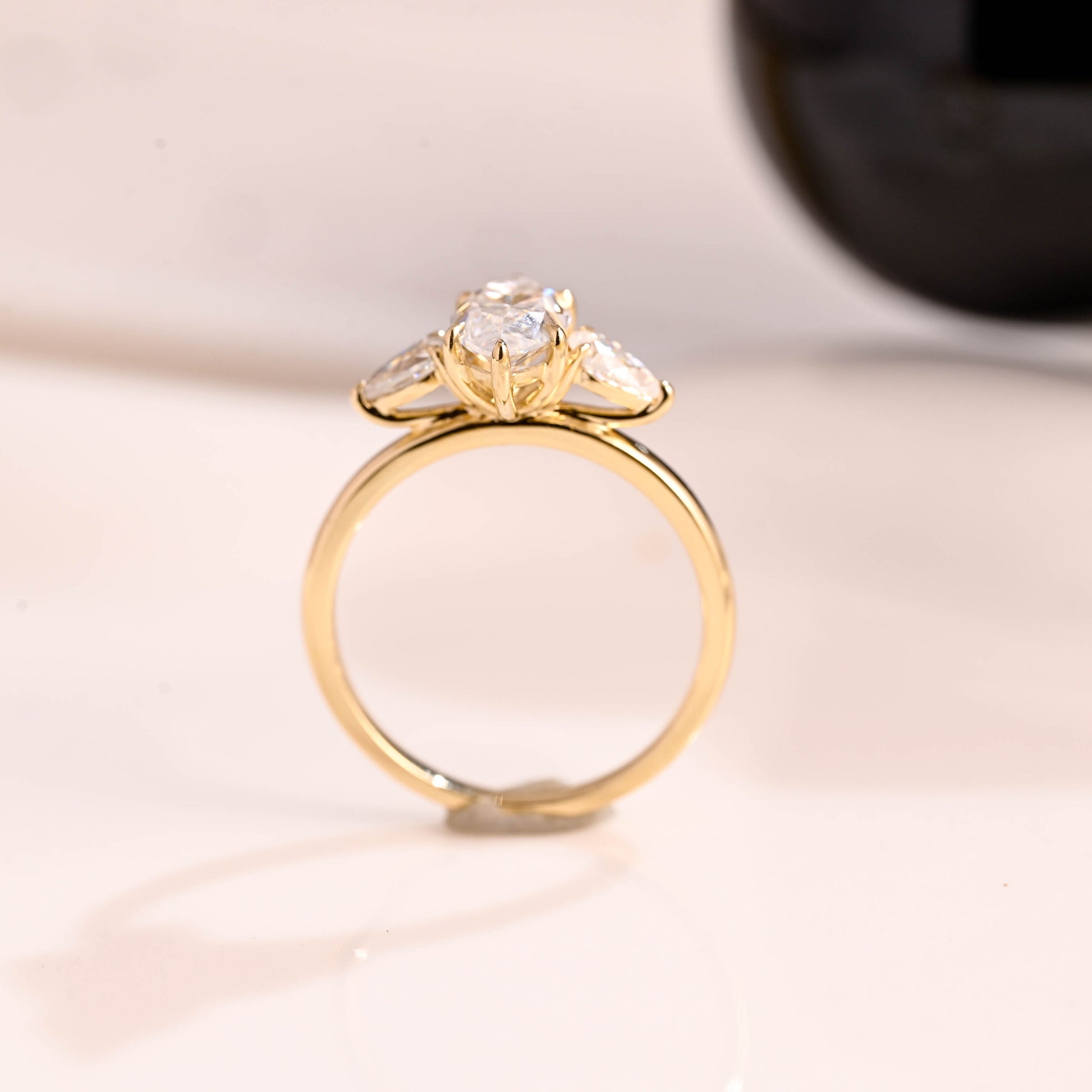 Solid Gold Three Stone Marquise Cut Moissanite Engagement Ring