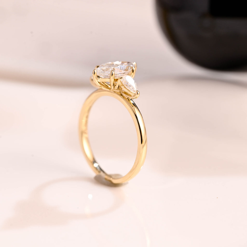 Solid Gold Three Stone Marquise Cut Moissanite Engagement Ring