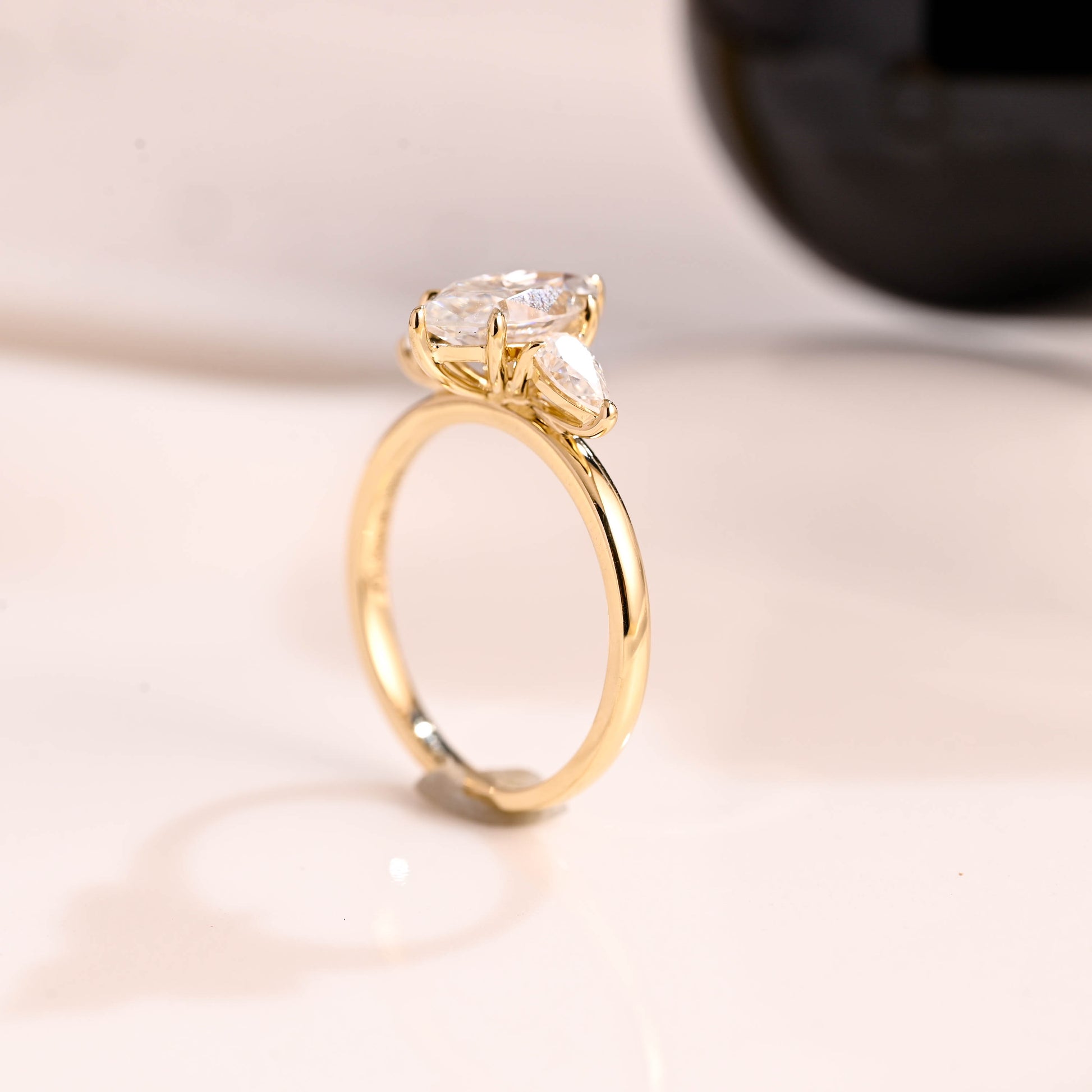 Solid Gold Three Stone Marquise Cut Moissanite Engagement Ring