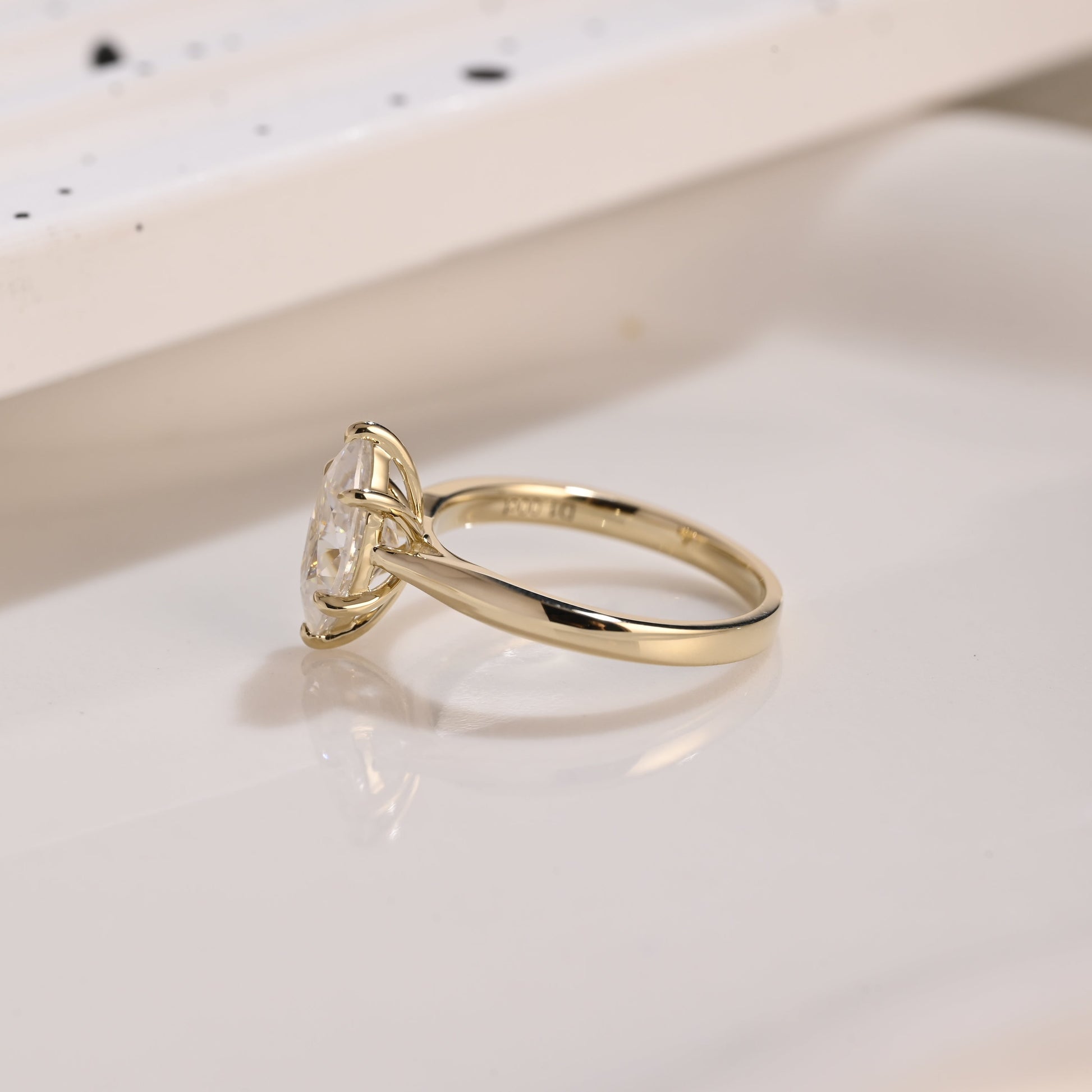 Solid Gold Solitaire Marquise Cut Moissanite Engagement Ring