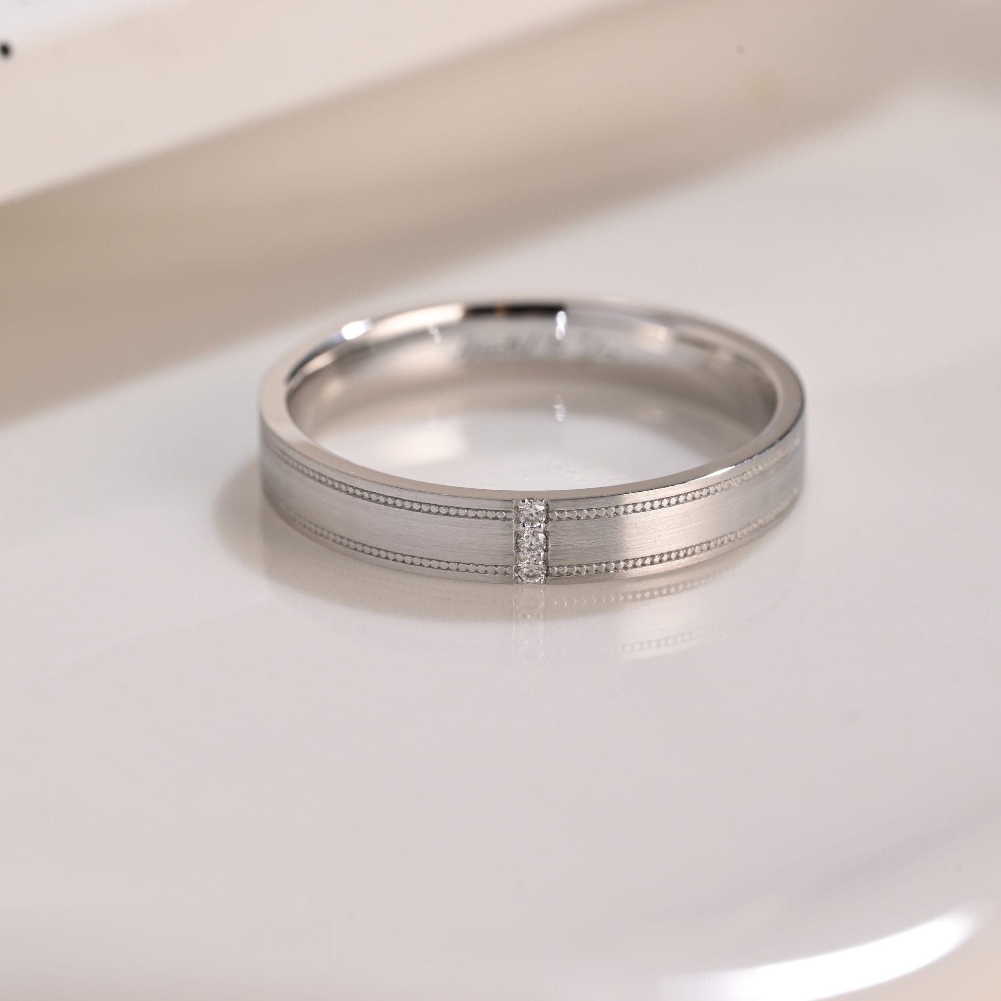 Solid Gold 4mm Width Round Cut Moissanite Wedding Band for Men