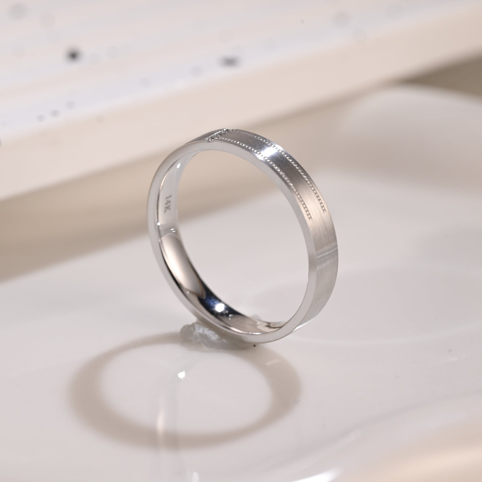 Solid Gold 4mm Width Round Cut Moissanite Wedding Band for Men