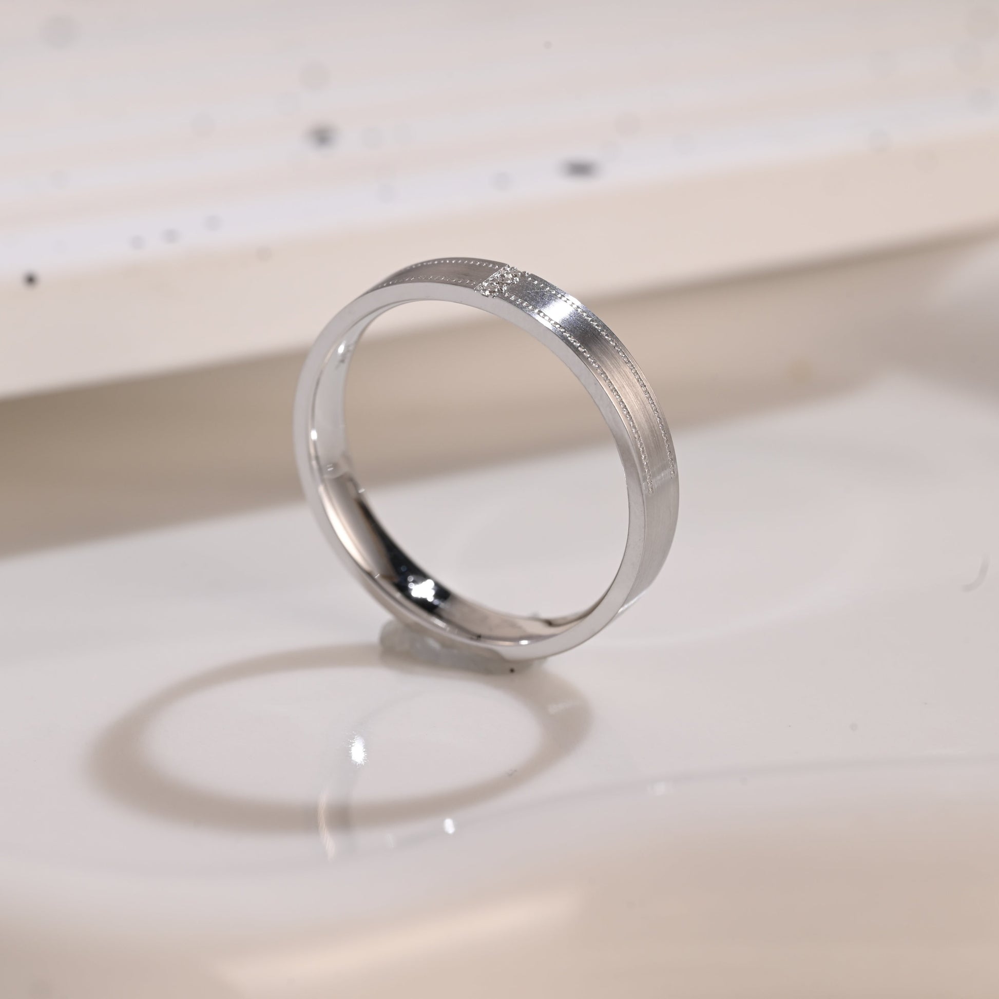 Solid Gold 4mm Width Round Cut Moissanite Wedding Band for Men