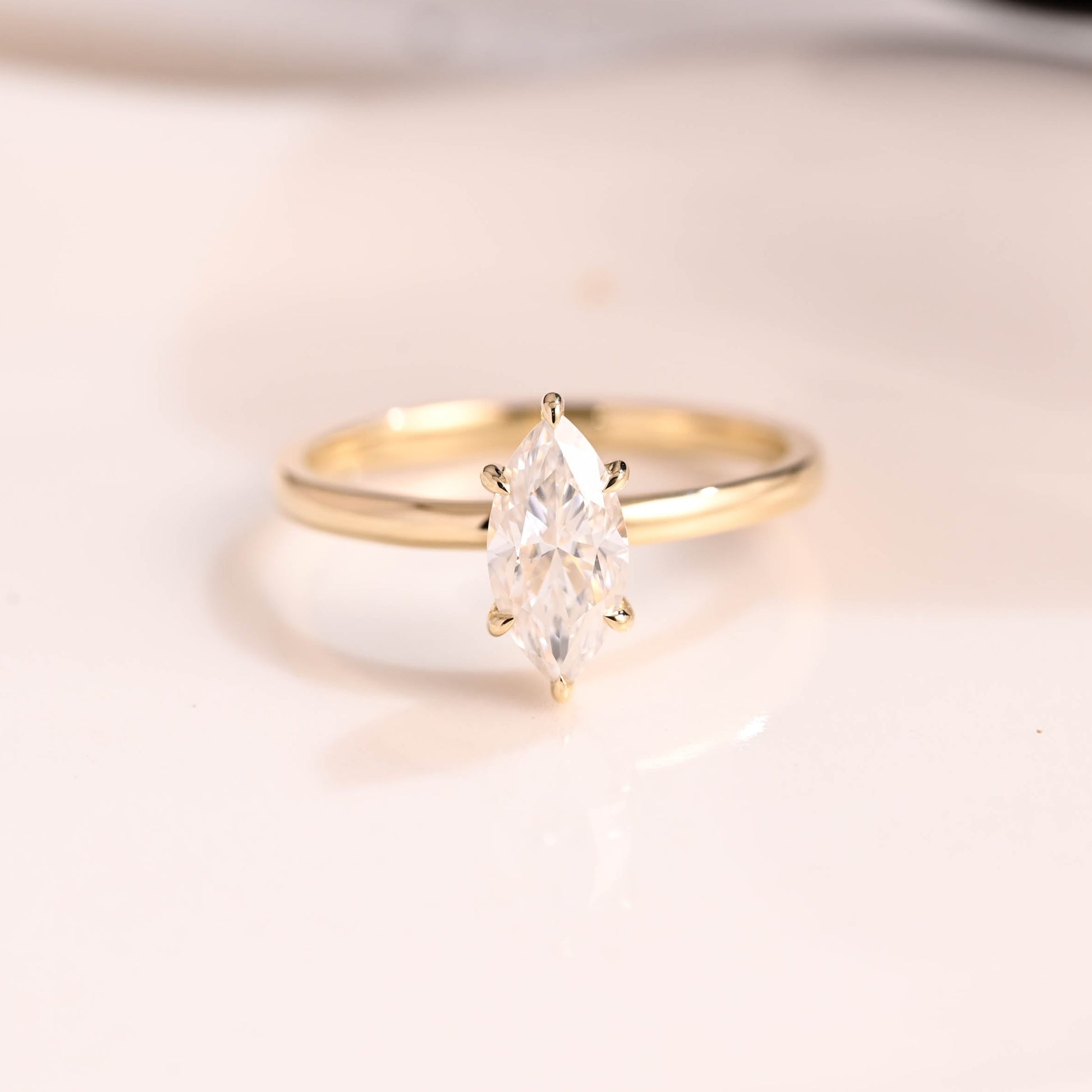 Solid Gold Solitaire Marquise Cut Moissanite Engagement Ring