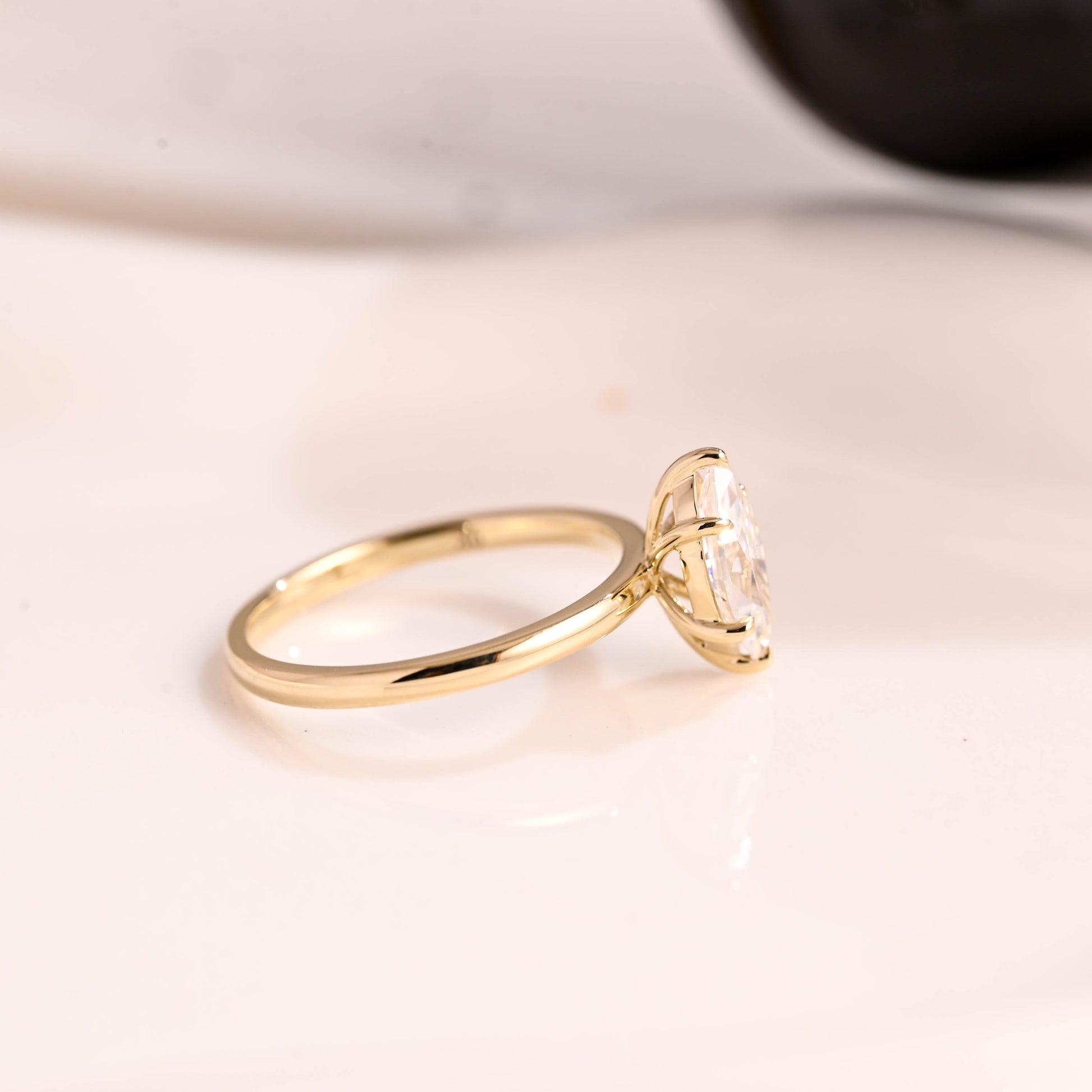 Solid Gold Solitaire Marquise Cut Moissanite Engagement Ring