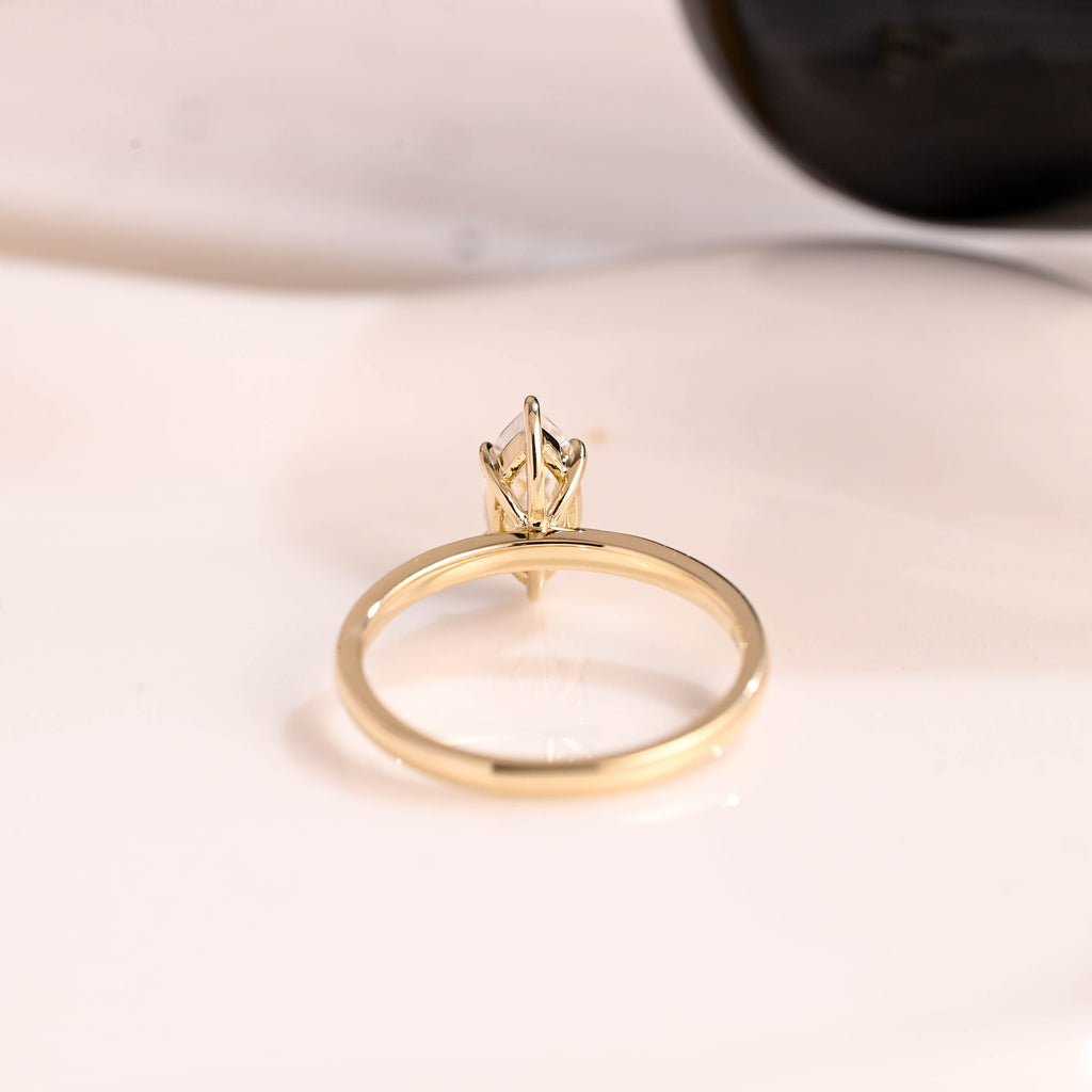 Solid Gold Solitaire Marquise Cut Moissanite Engagement Ring