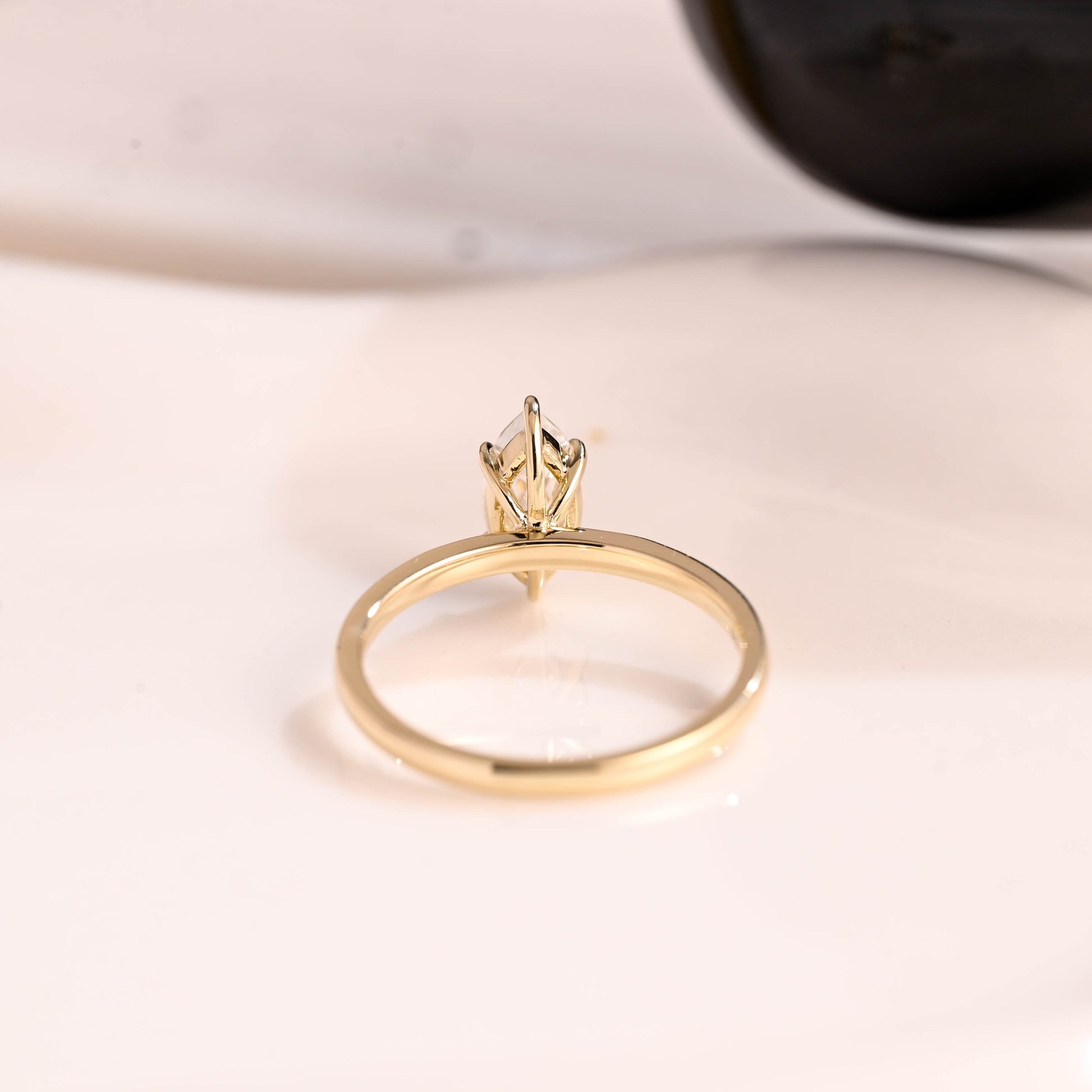Solid Gold Solitaire Marquise Cut Moissanite Engagement Ring