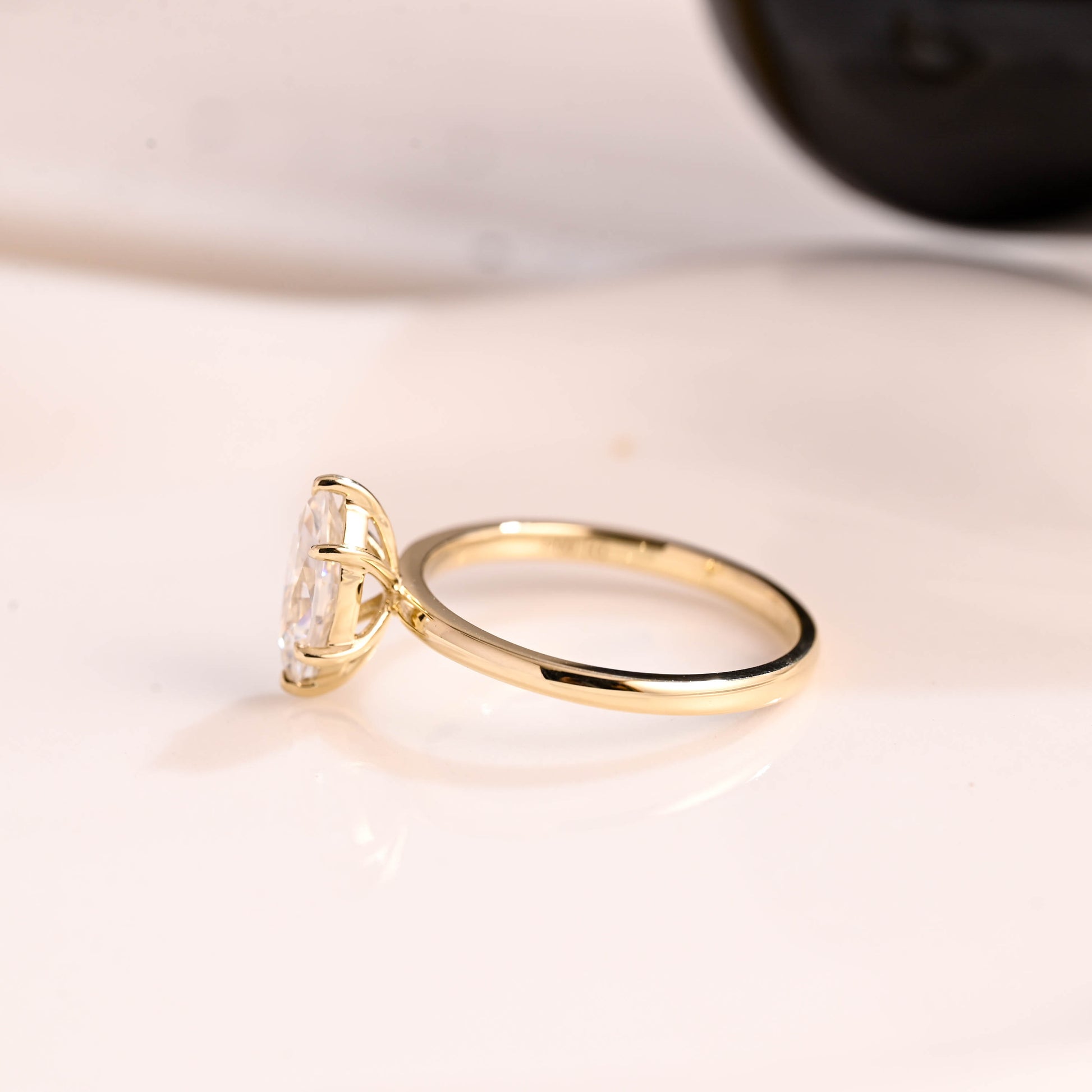 Solid Gold Solitaire Marquise Cut Moissanite Engagement Ring