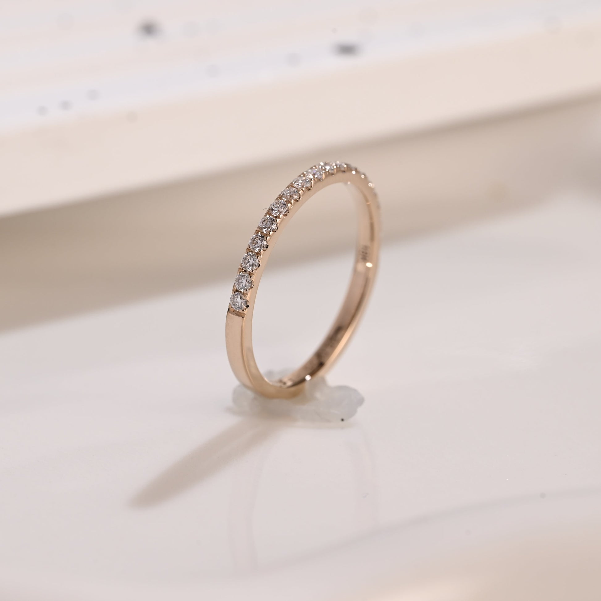 Solid Gold Half Eternity Round Cut Moissanite Wedding Band