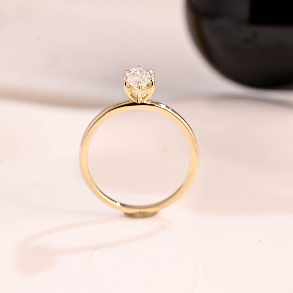 Solid Gold Solitaire Marquise Cut Moissanite Engagement Ring