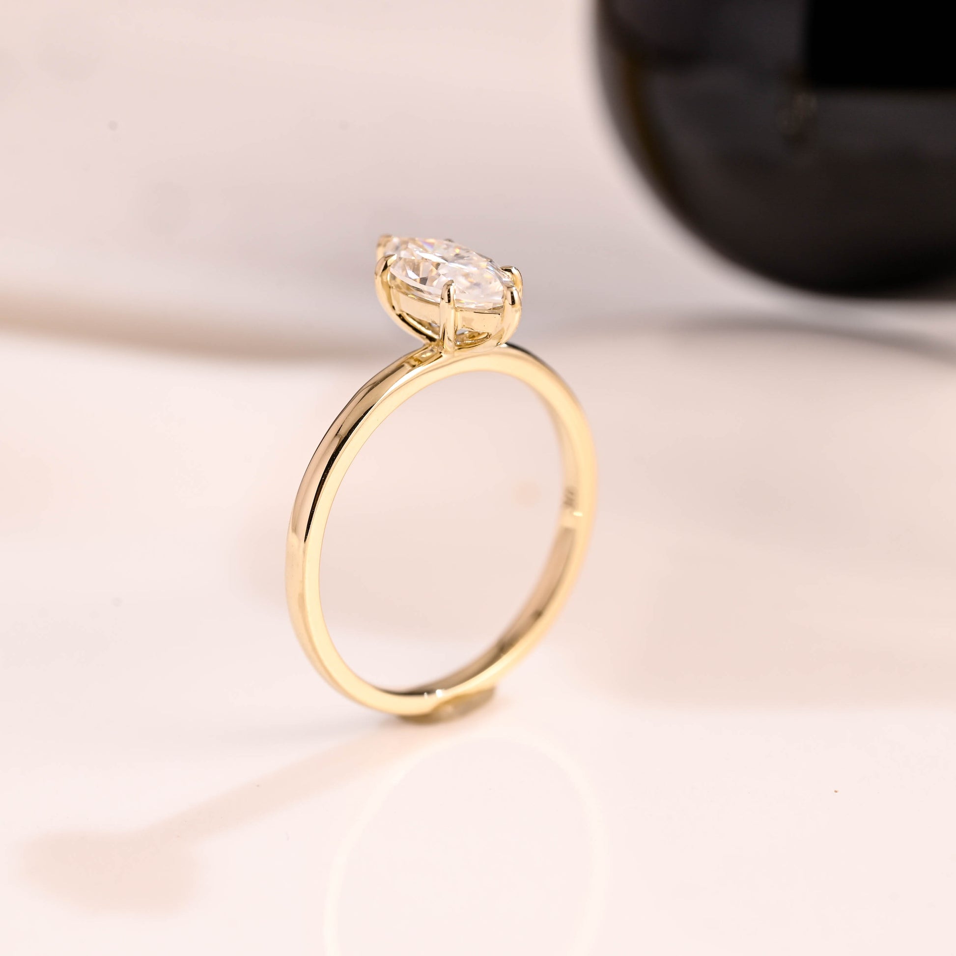 Solid Gold Solitaire Marquise Cut Moissanite Engagement Ring