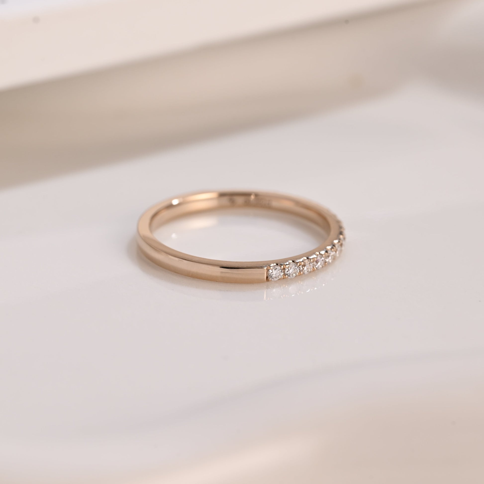 Solid Gold Half Eternity Round Cut Moissanite Wedding Band