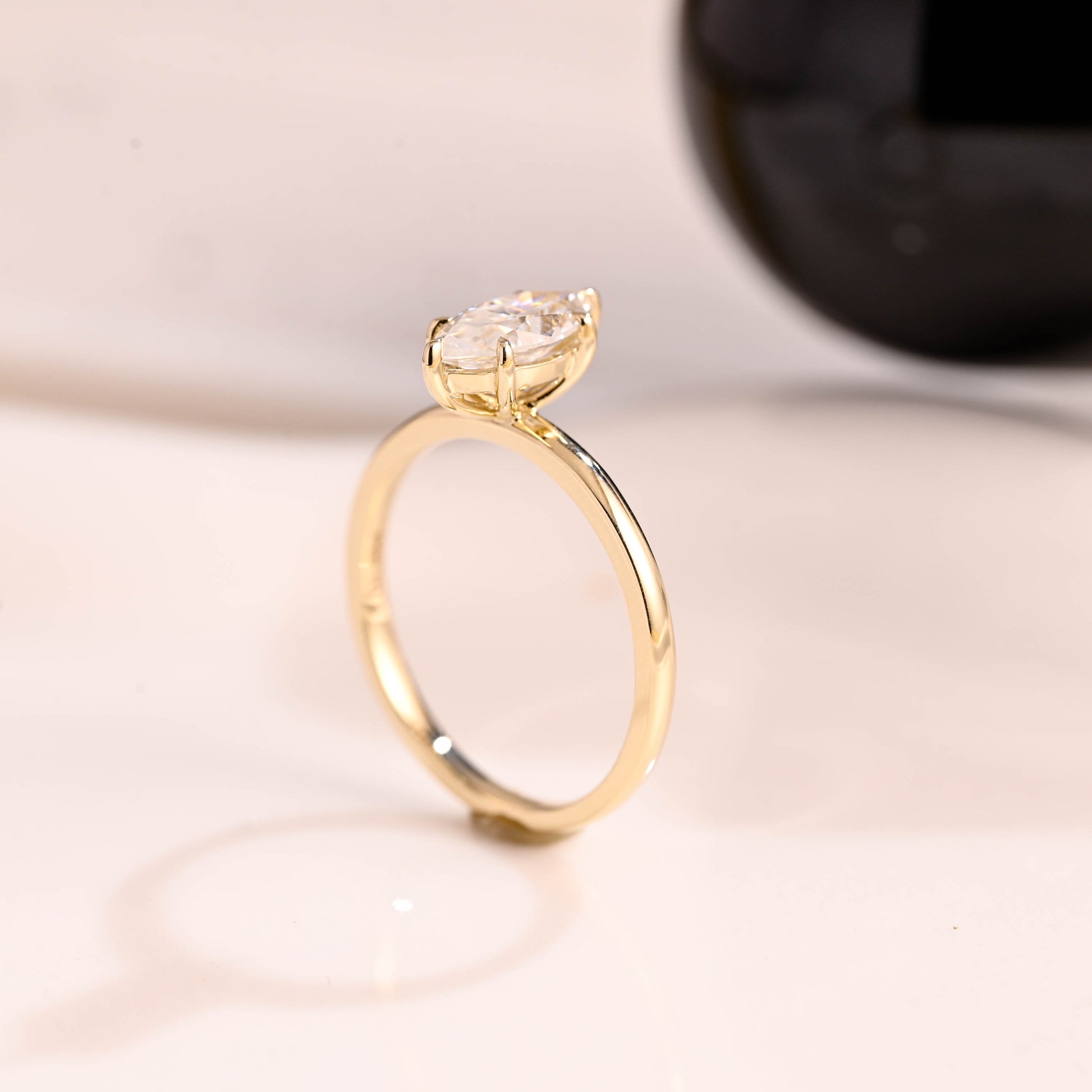 Solid Gold Solitaire Marquise Cut Moissanite Engagement Ring