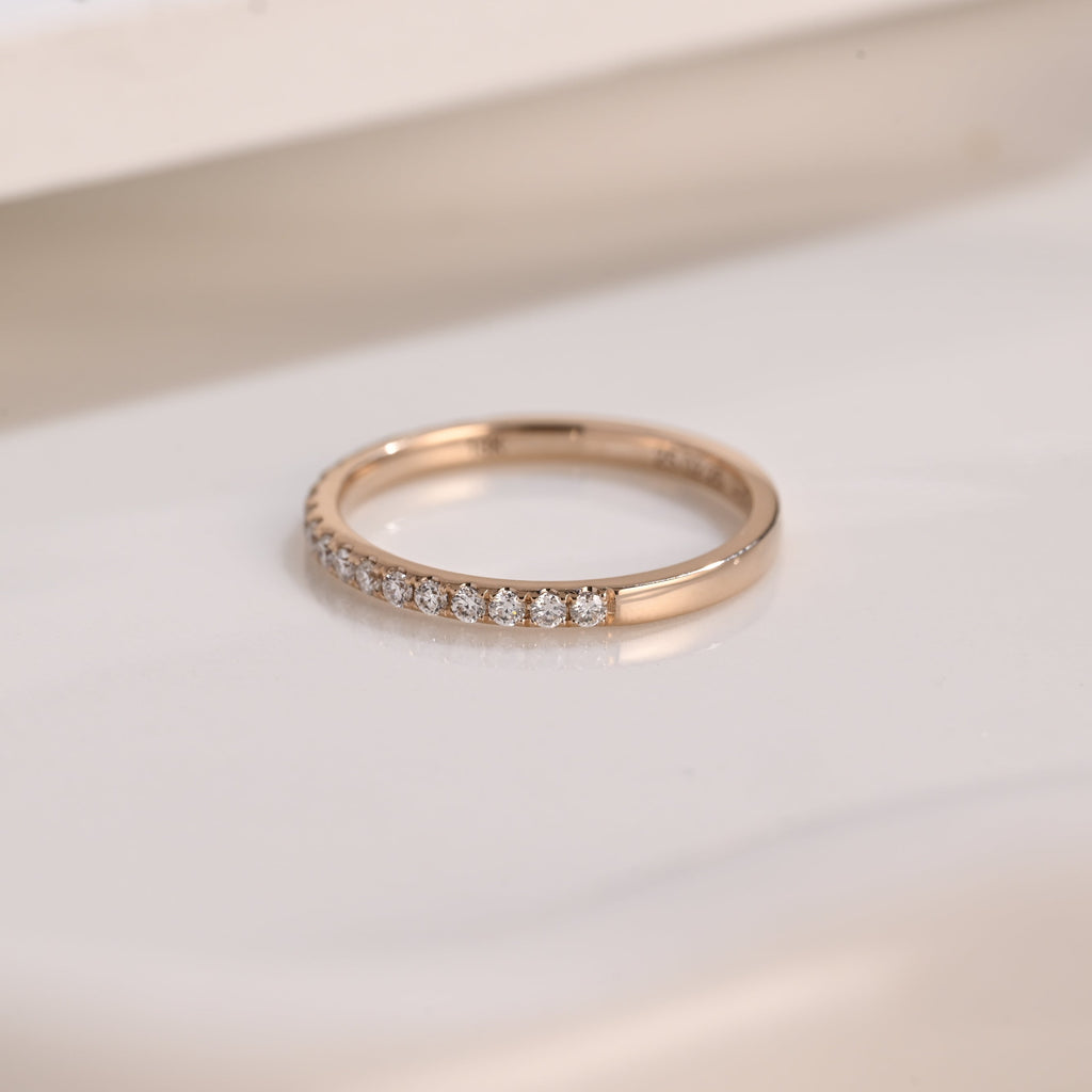 Solid Gold Half Eternity Round Cut Moissanite Wedding Band