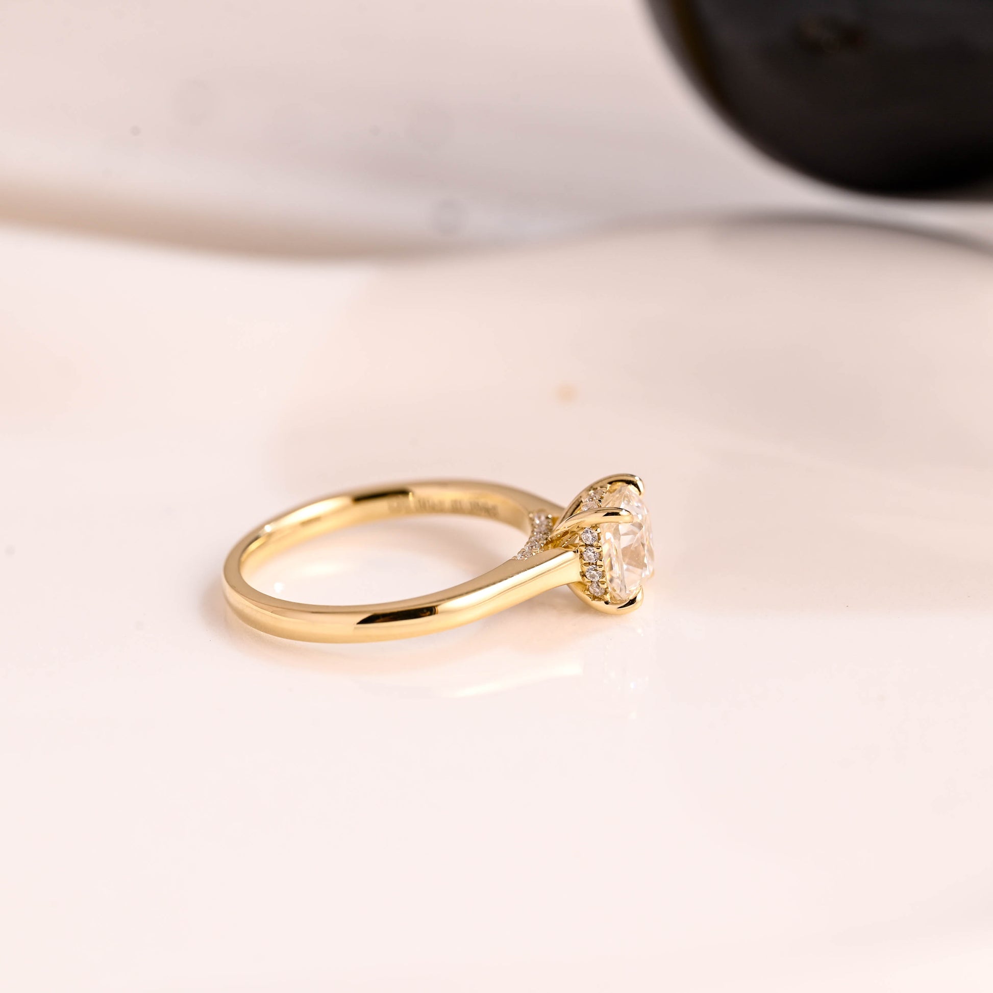 Solid Gold Hidden Halo Elongated Cushion Cut Moissanite Engagement Ring