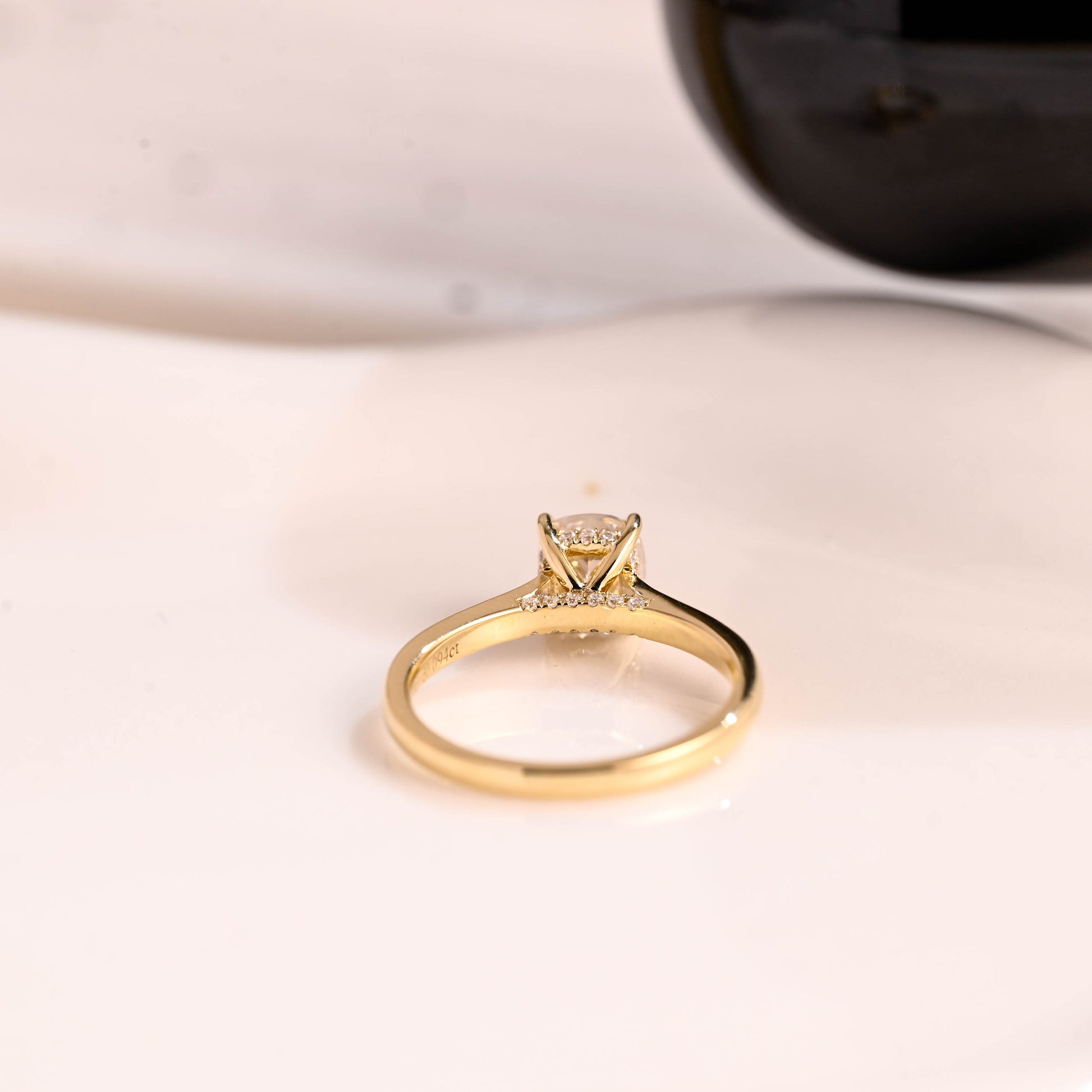 Solid Gold Hidden Halo Elongated Cushion Cut Moissanite Engagement Ring
