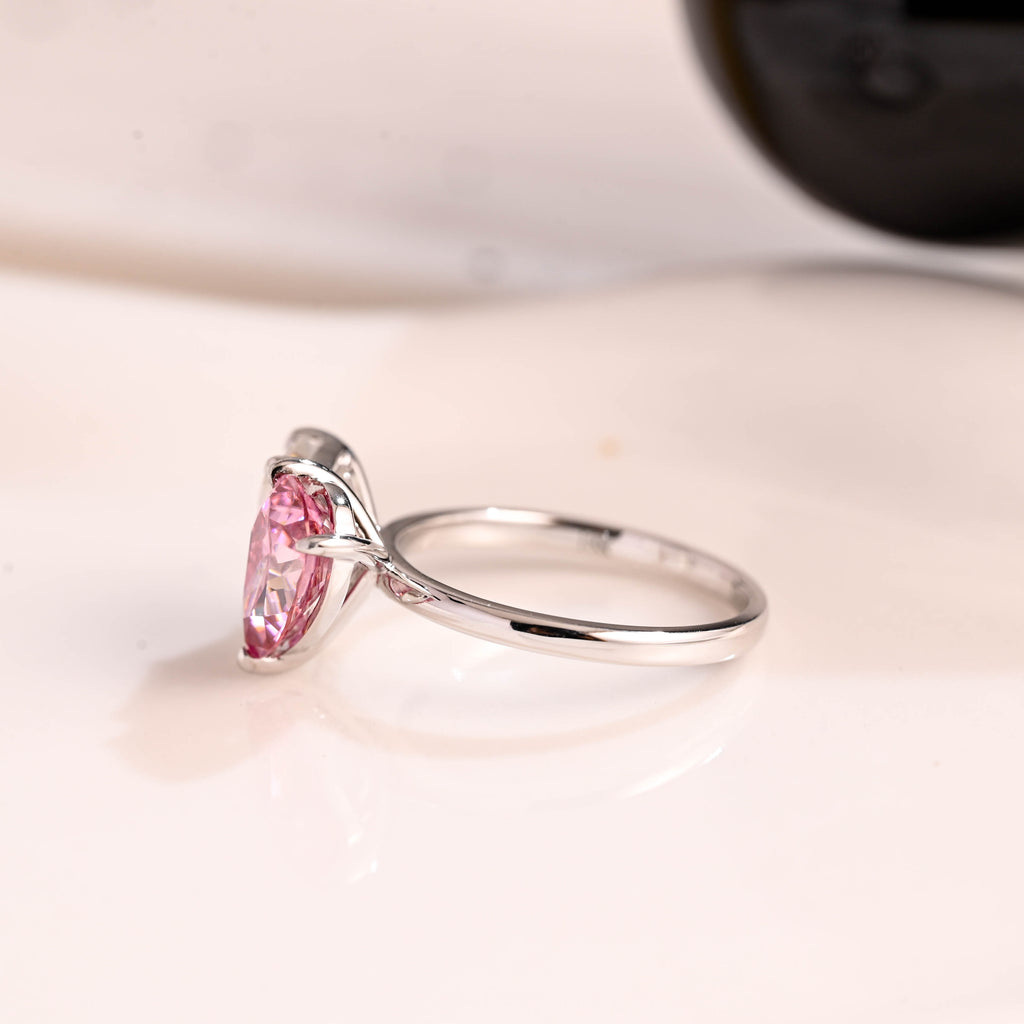Solid Gold Toi et Moi Emerald Cut Moissanite & Pear Cut Pink Moissanite Engagement Ring