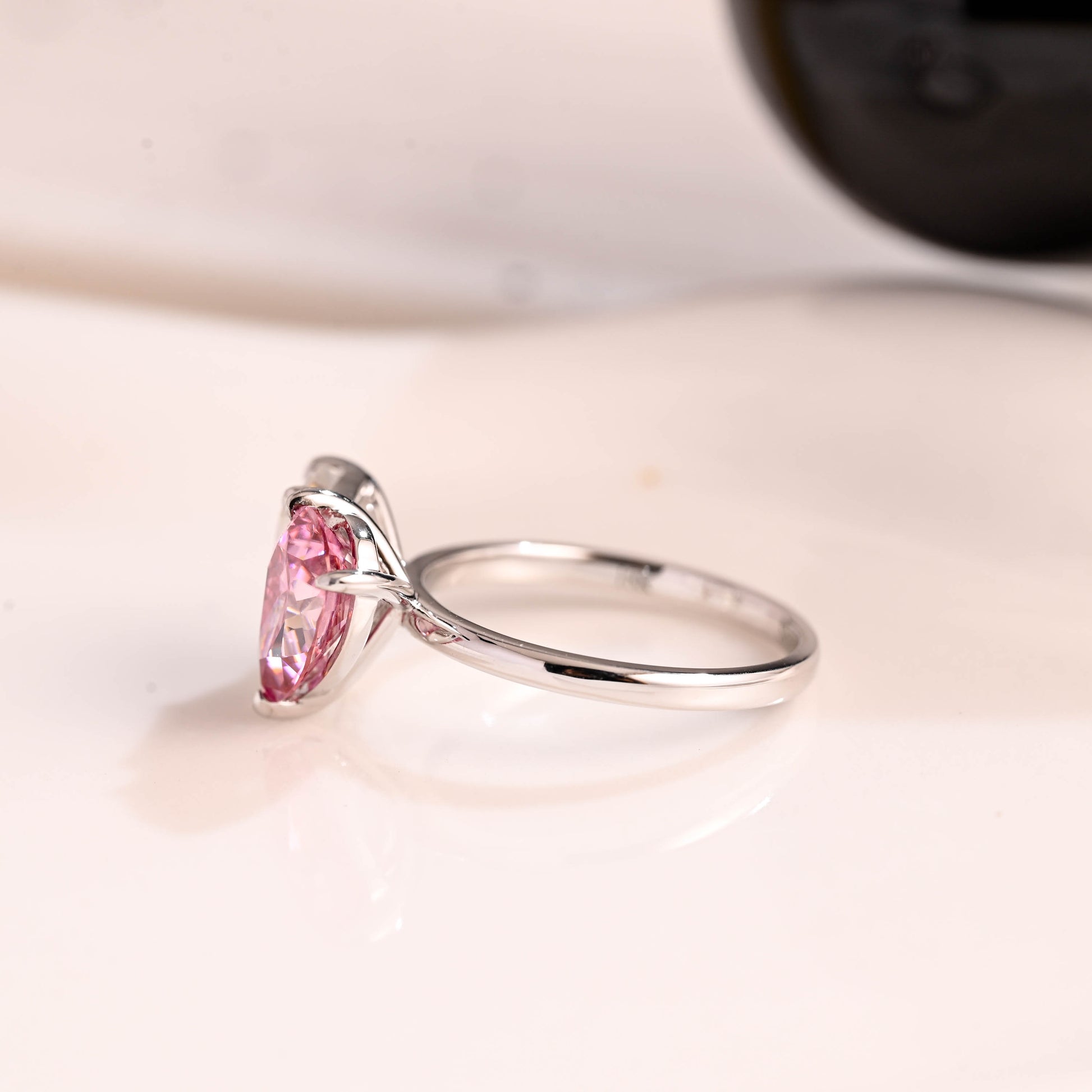 Solid Gold Toi et Moi Emerald Cut Moissanite & Pear Cut Pink Moissanite Engagement Ring