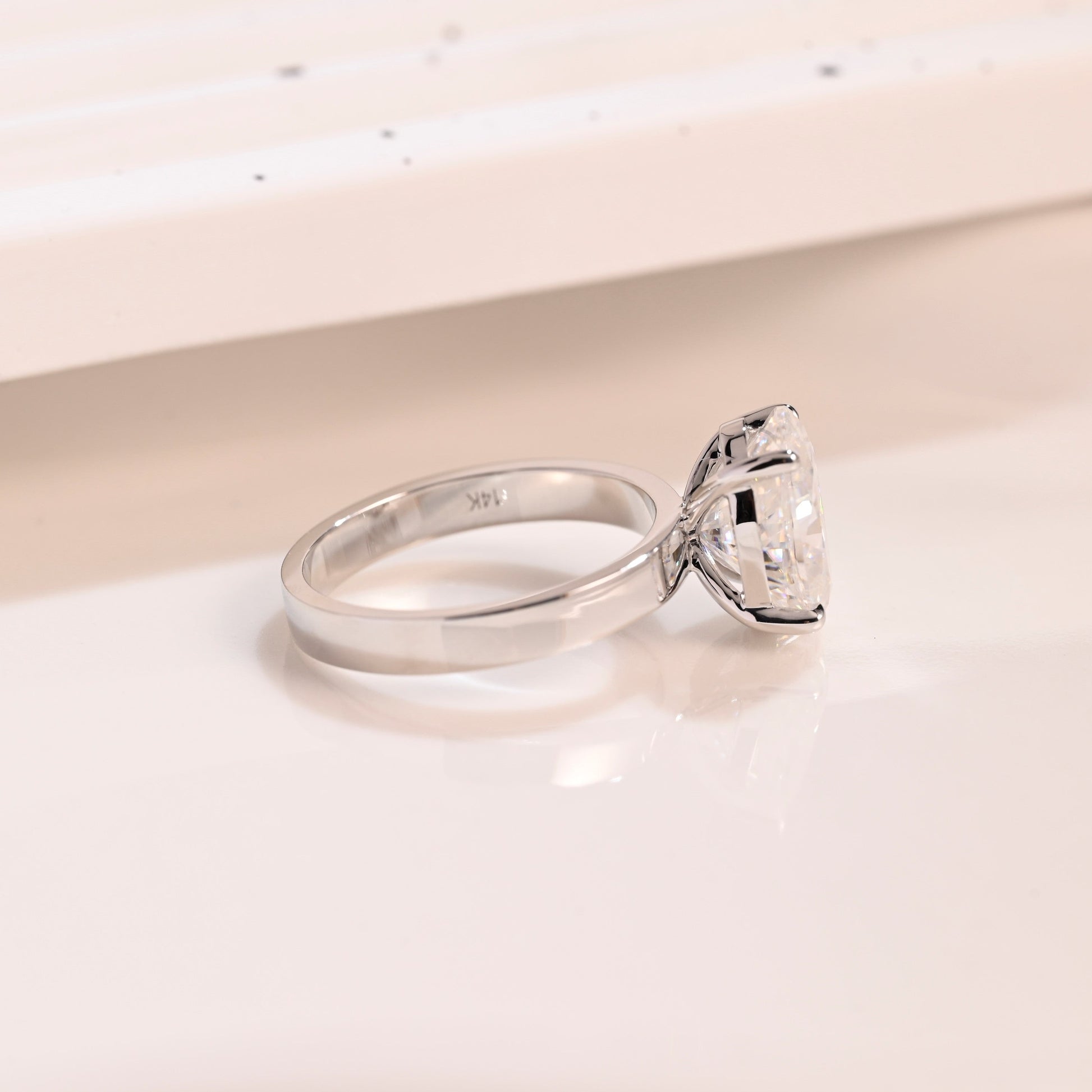 Solid Gold 3mm Width Solitaire Oval Cut Moissanite Engagement Ring