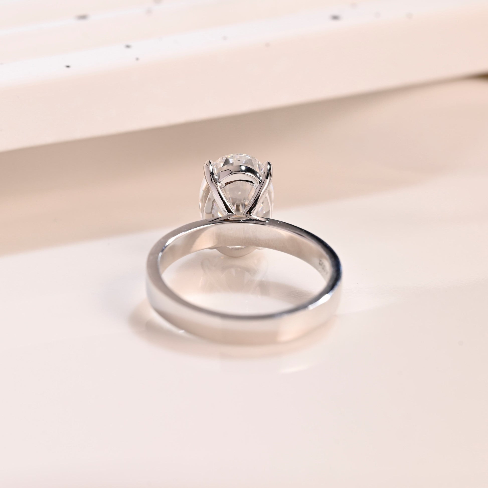 Solid Gold 3mm Width Solitaire Oval Cut Moissanite Engagement Ring