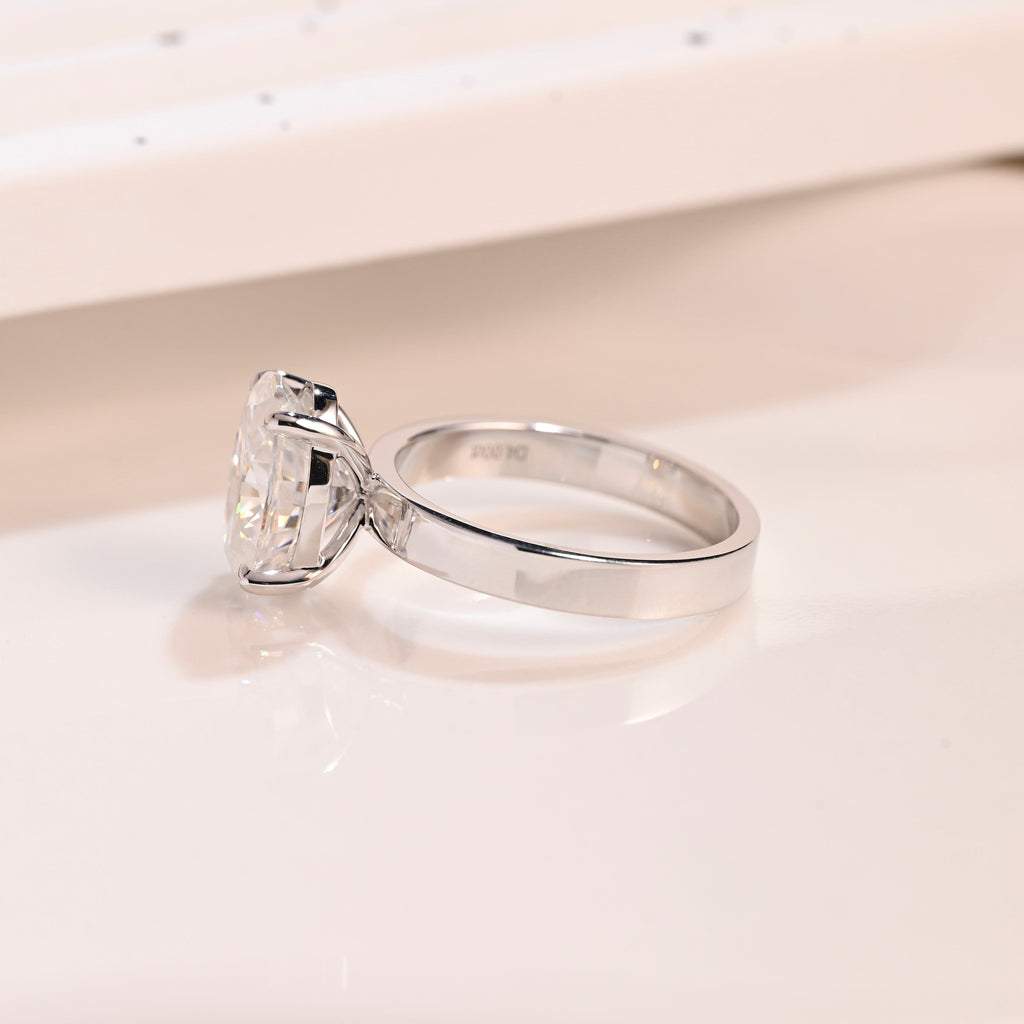 Solid Gold 3mm Width Solitaire Oval Cut Moissanite Engagement Ring