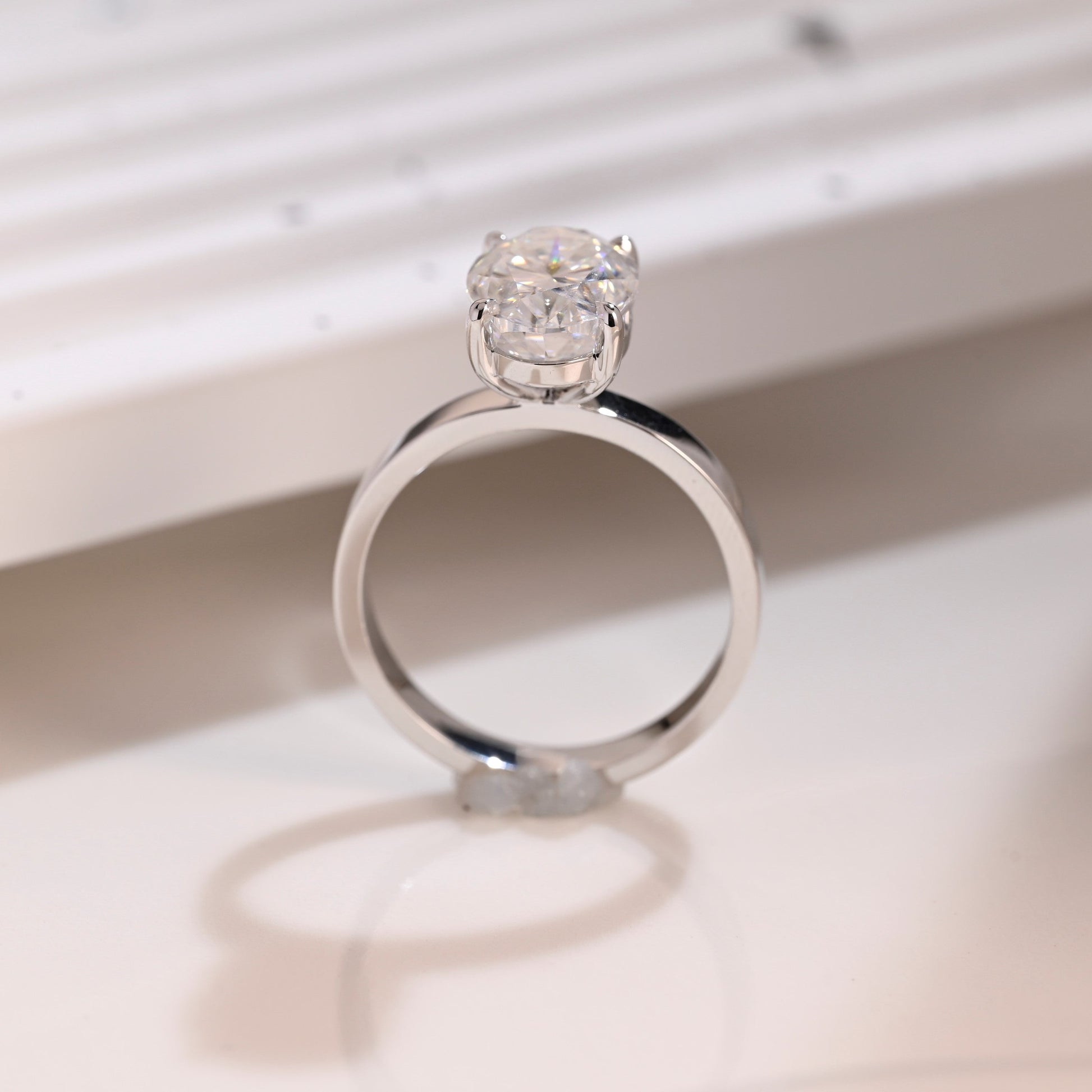 Solid Gold 3mm Width Solitaire Oval Cut Moissanite Engagement Ring
